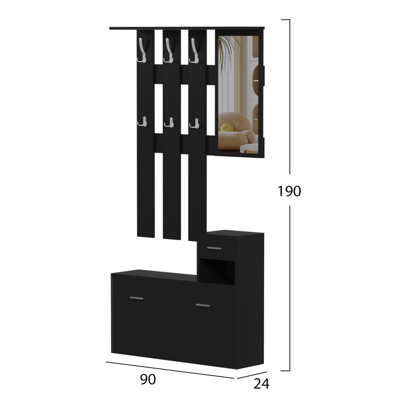 ENTRYWAY SET WITH MIRROR GORN HM2473.02 MELAMINE IN WENGE 90x24x190Hcm. [2]