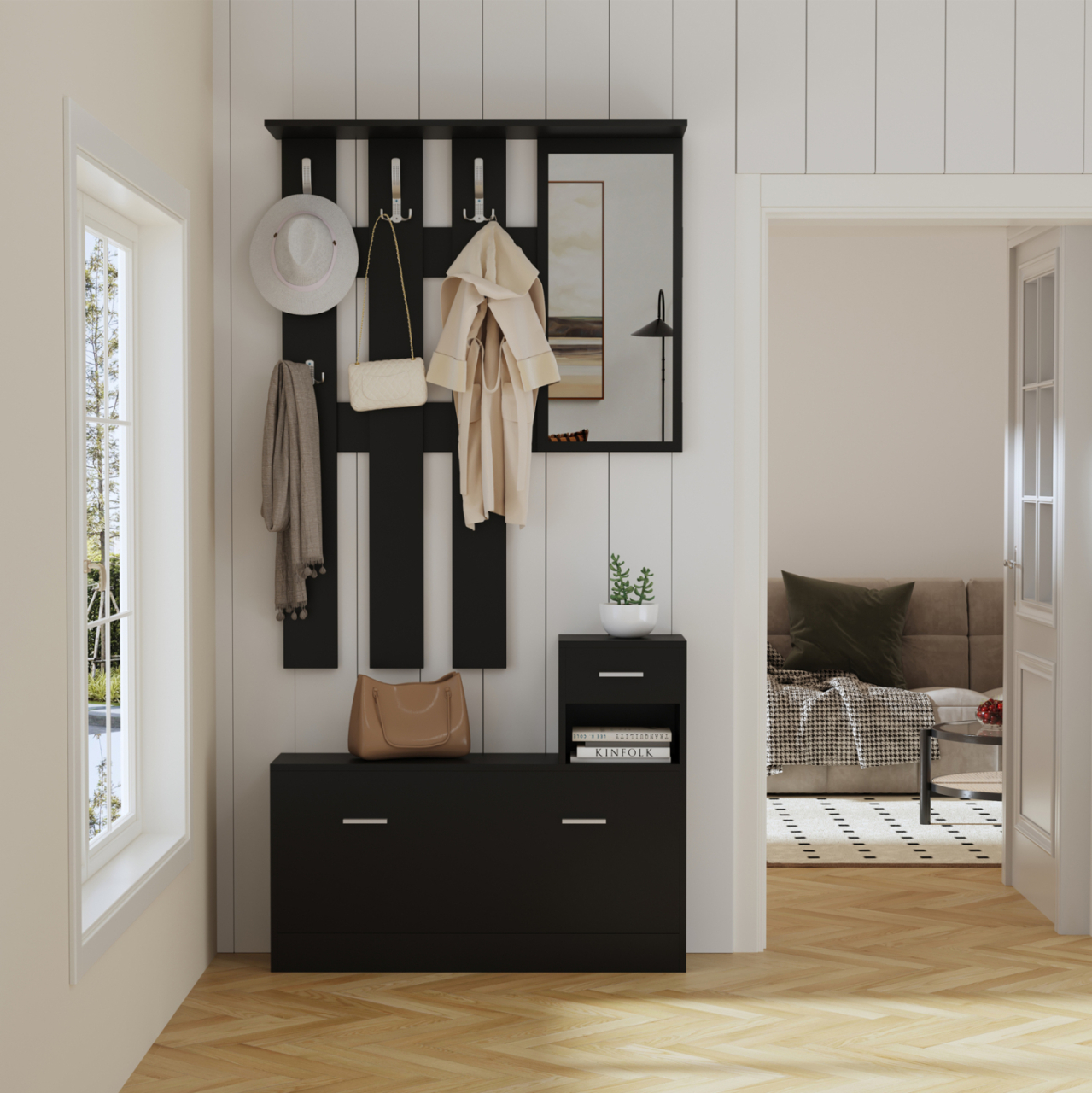 ENTRYWAY SET WITH MIRROR GORN HM2473.02 MELAMINE IN WENGE 90x24x190Hcm. [5]
