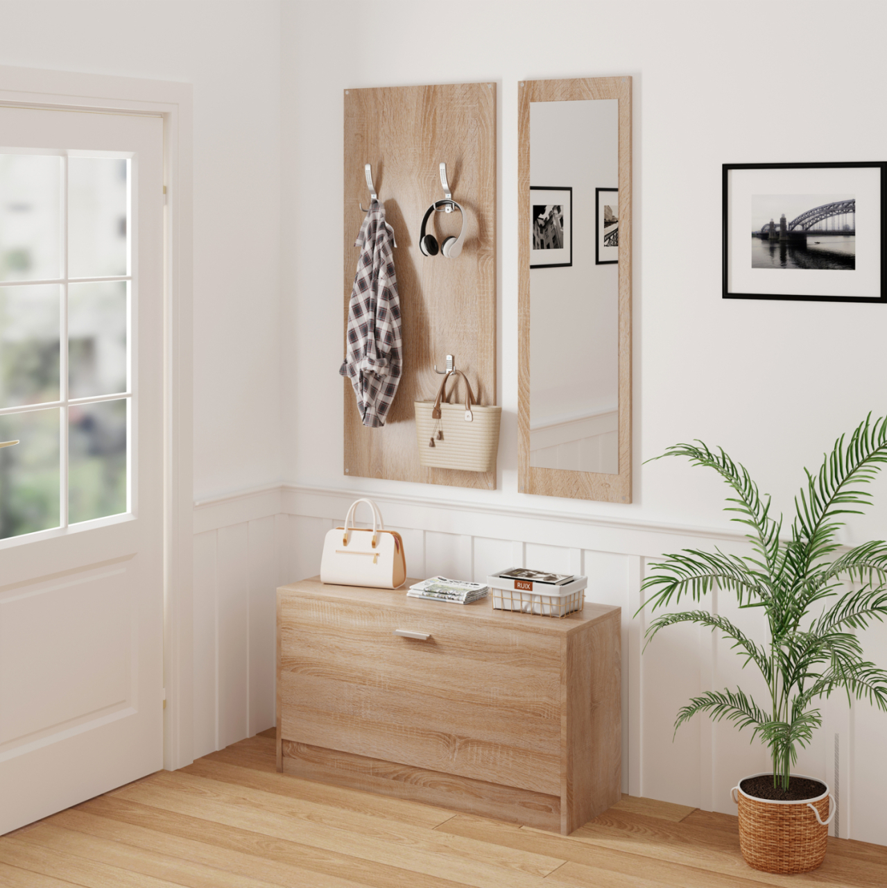 ENTRYWAY SET WITH MIRROR VERN HM2476.01 MELAMINE IN SONAMA 80x27x175Hcm. [3]
