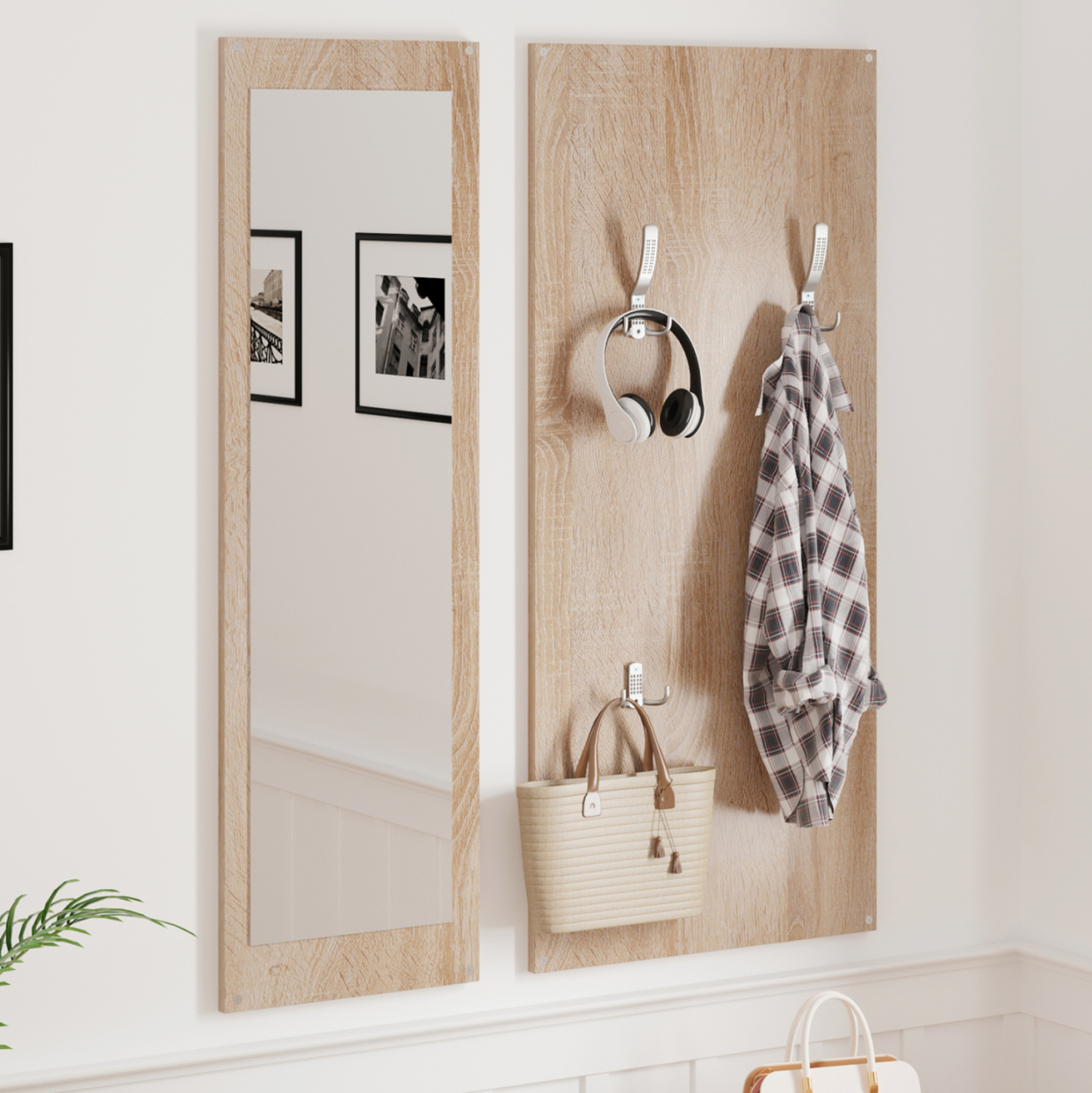 ENTRYWAY SET WITH MIRROR VERN HM2476.01 MELAMINE IN SONAMA 80x27x175Hcm. [7]