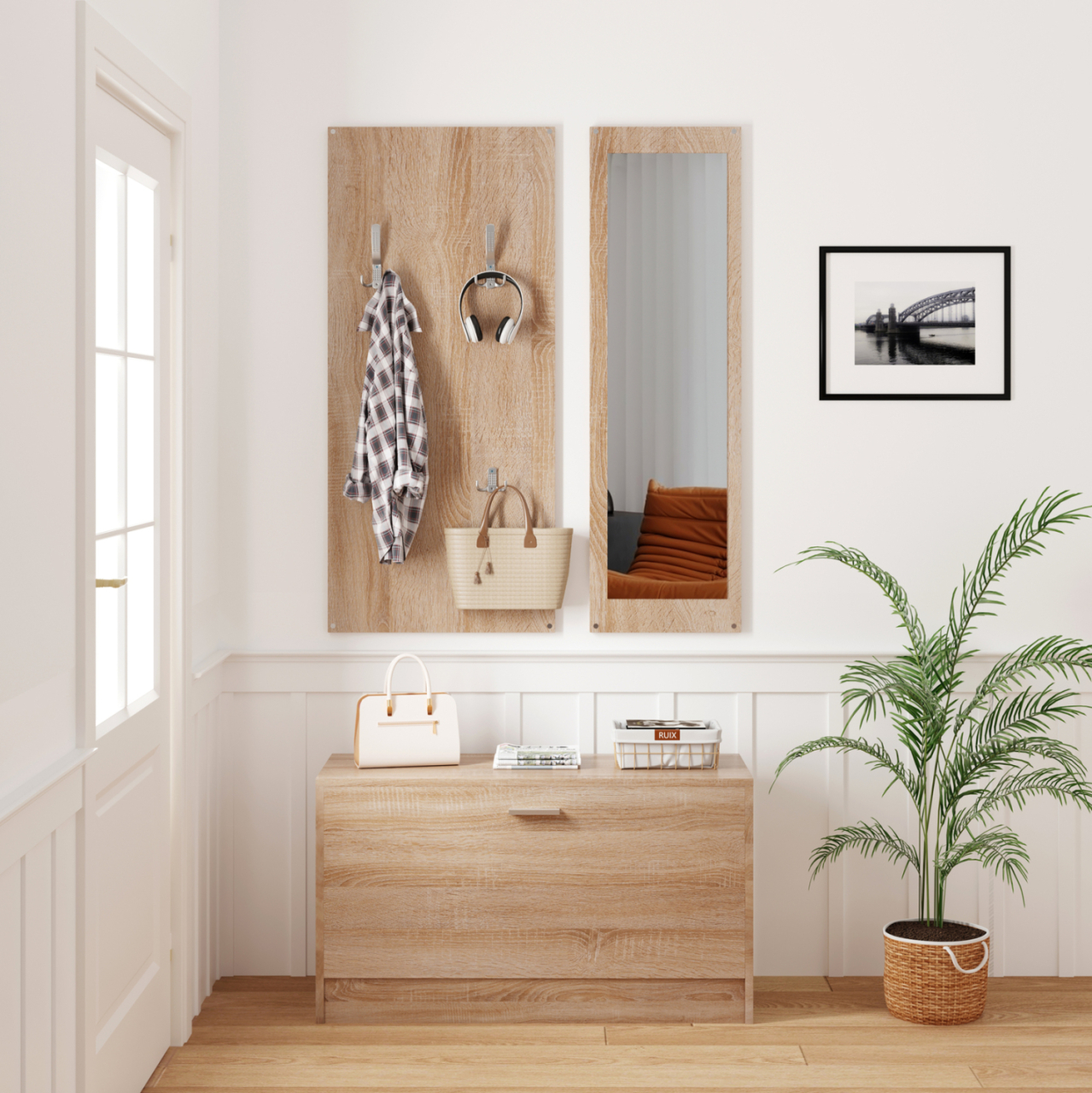 ENTRYWAY SET WITH MIRROR VERN HM2476.01 MELAMINE IN SONAMA 80x27x175Hcm. [5]