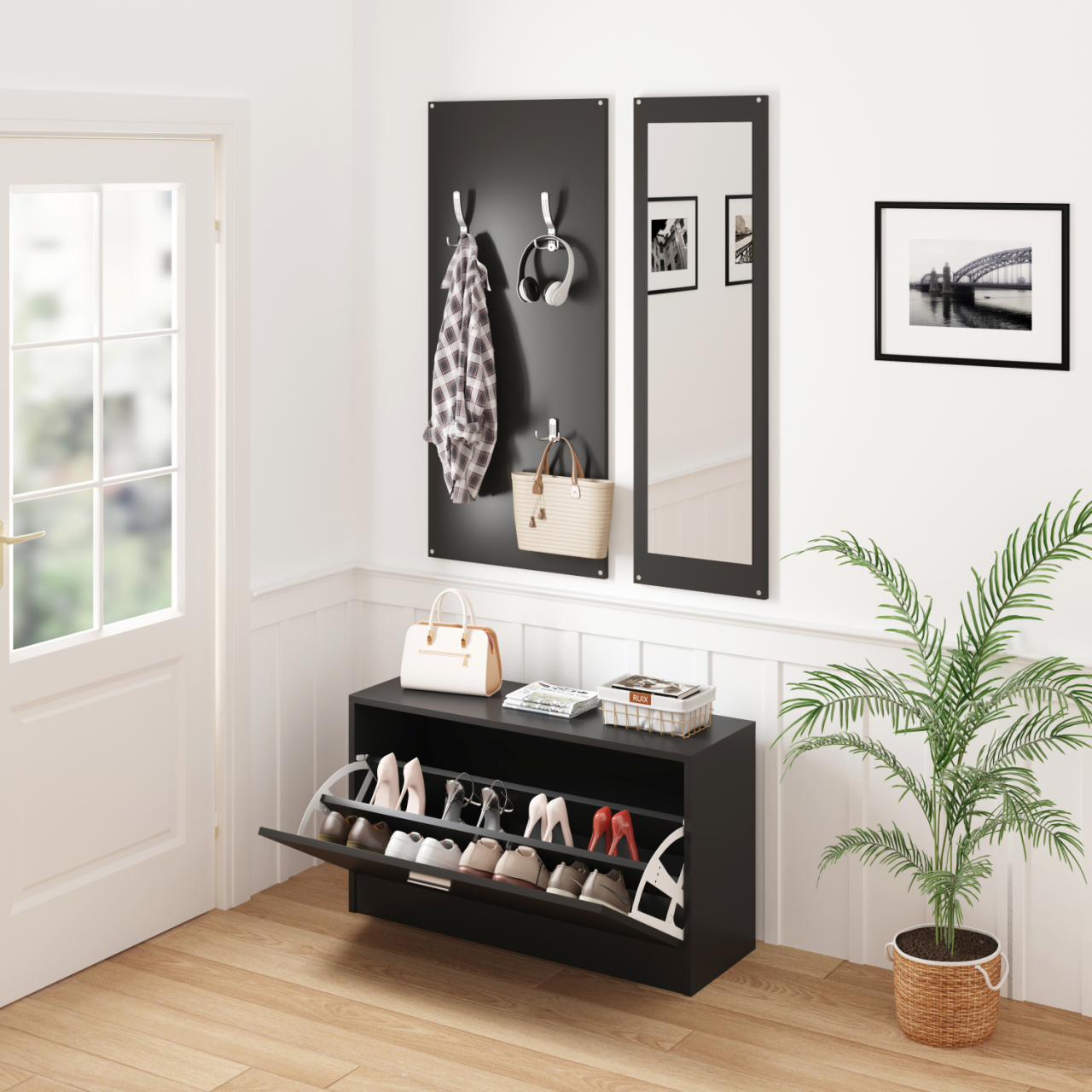ENTRYWAY SET WITH MIRROR VERN HM2476.02 MELAMINE IN WENGE 80x27x175Hcm. [4]