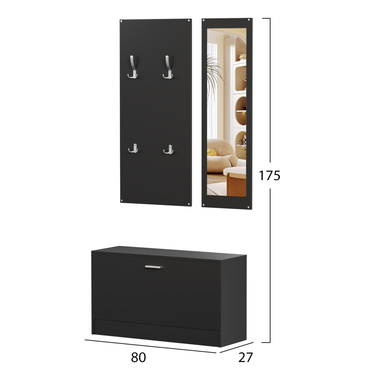 ENTRYWAY SET WITH MIRROR VERN HM2476.02 MELAMINE IN WENGE 80x27x175Hcm. [2]