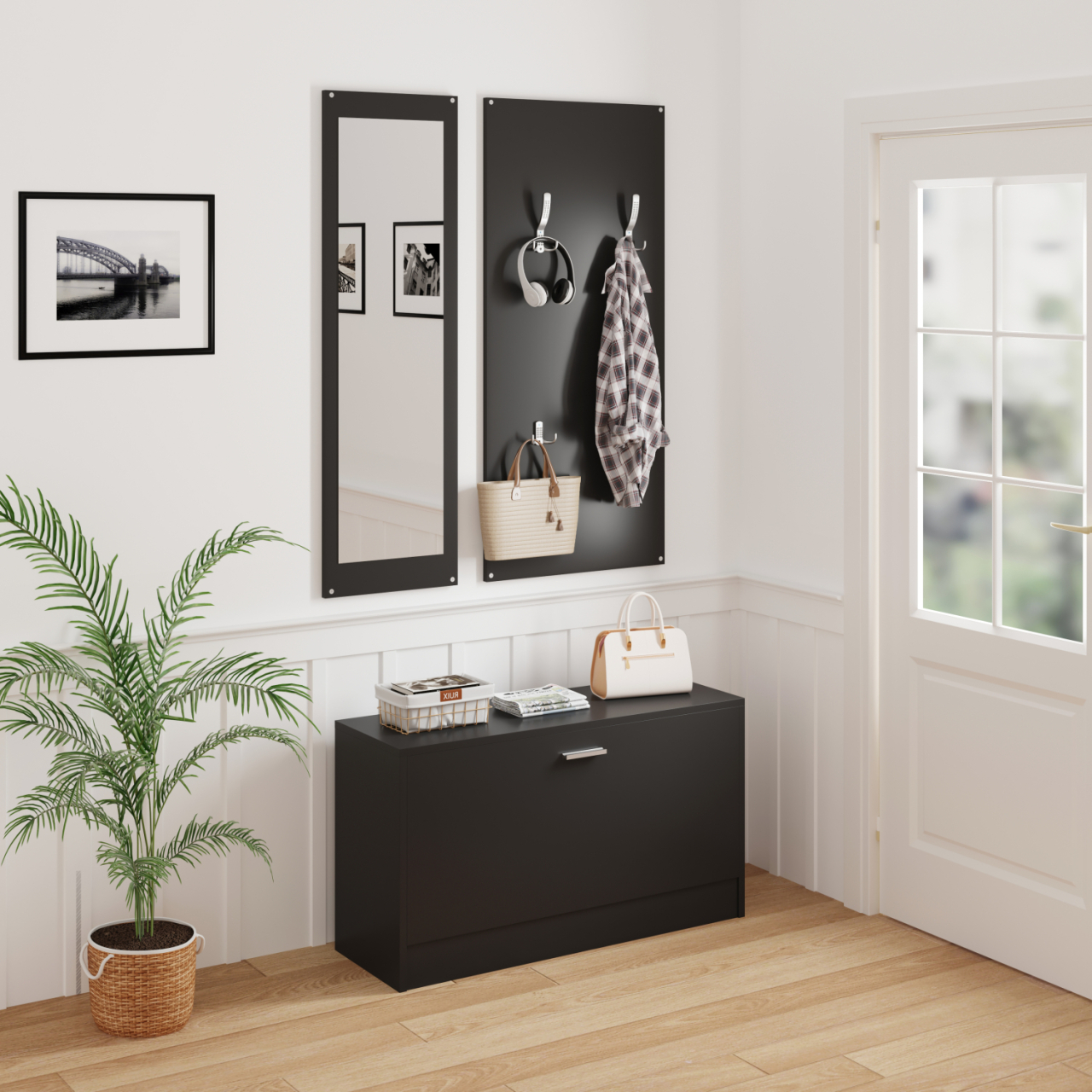 ENTRYWAY SET WITH MIRROR VERN HM2476.02 MELAMINE IN WENGE 80x27x175Hcm. [3]