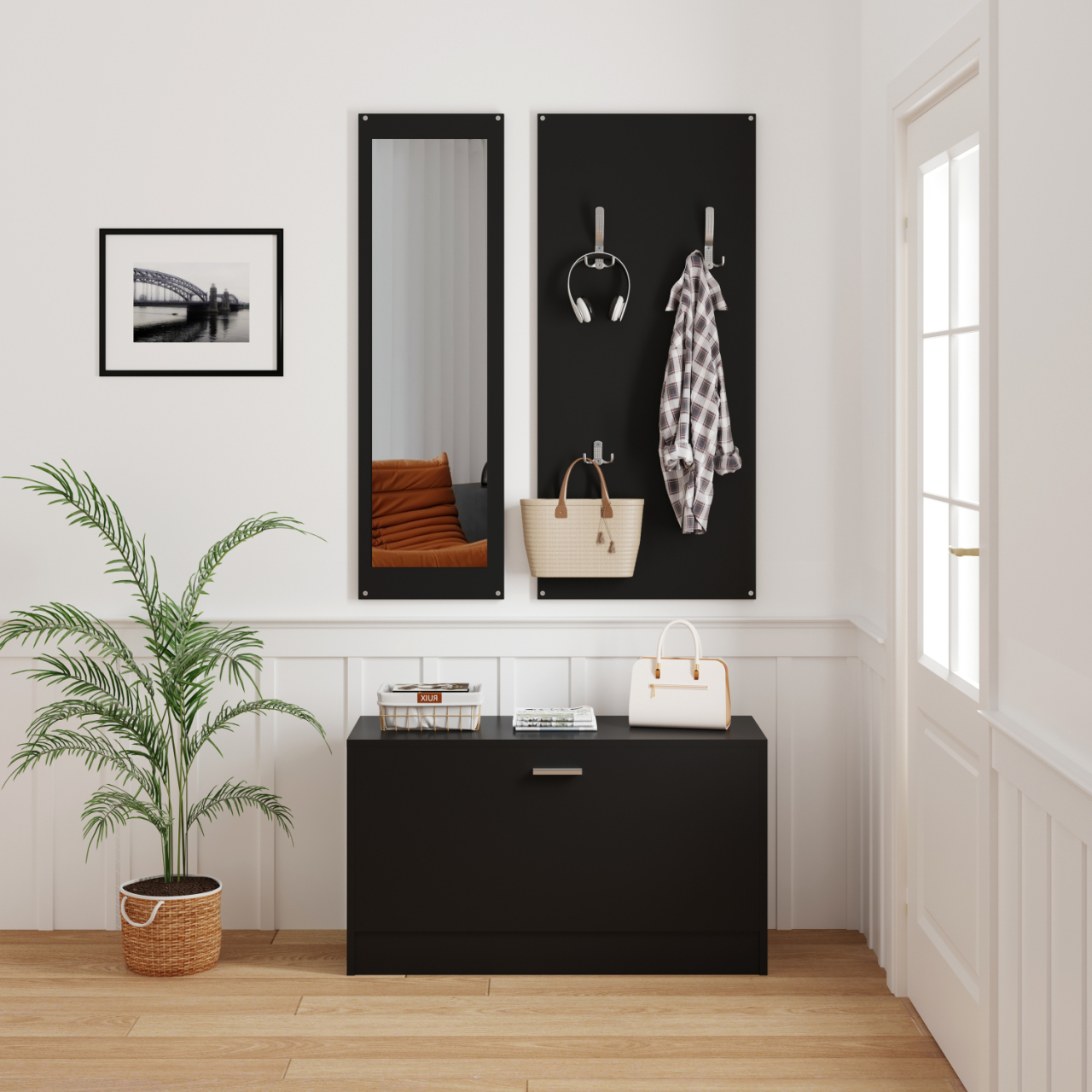ENTRYWAY SET WITH MIRROR VERN HM2476.02 MELAMINE IN WENGE 80x27x175Hcm. [5]