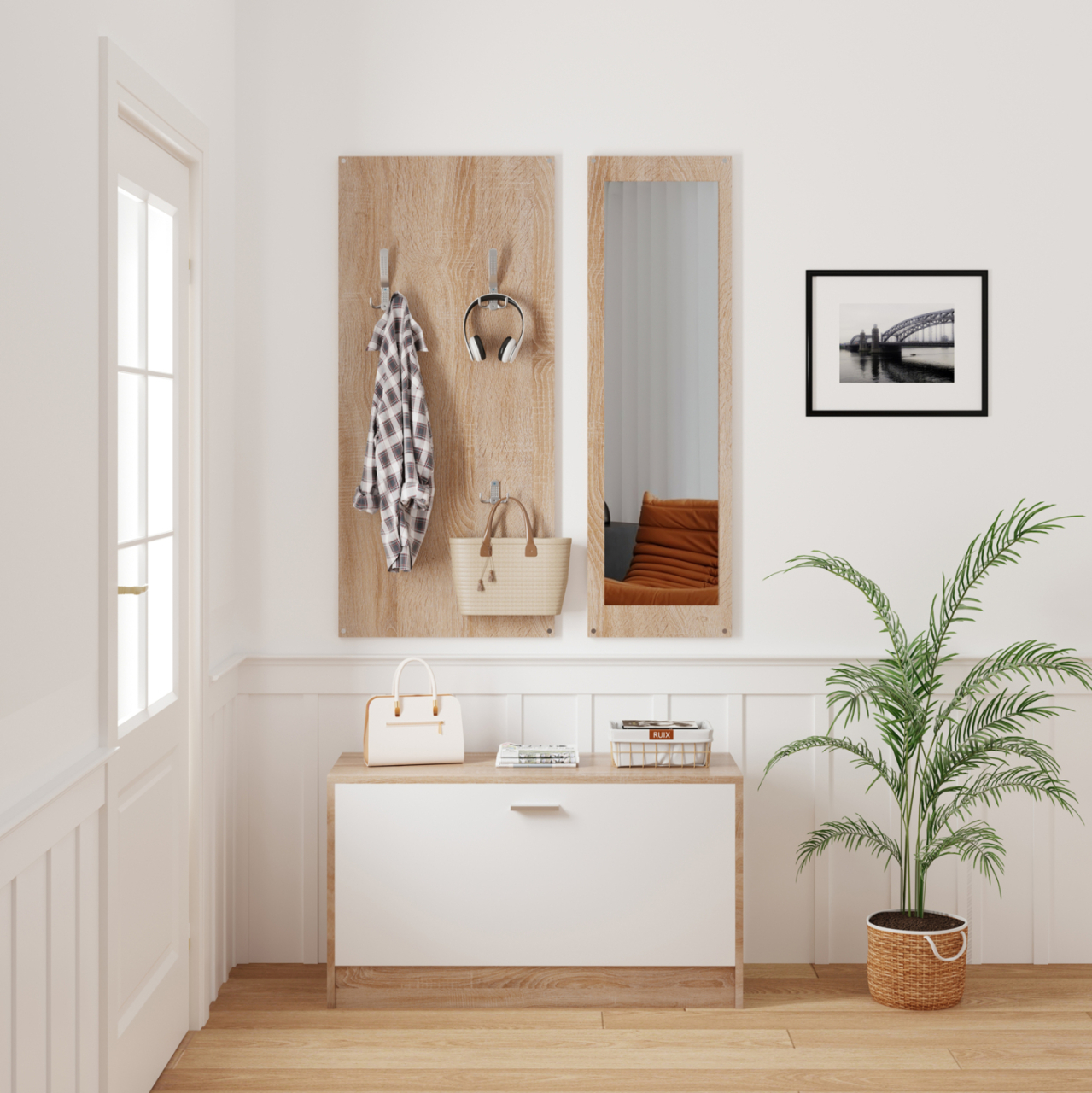 ENTRYWAY SET WITH MIRROR VERN HM2476.04 MELAMINE IN SONAMA-WHITE 80x27x175Hcm. [5]