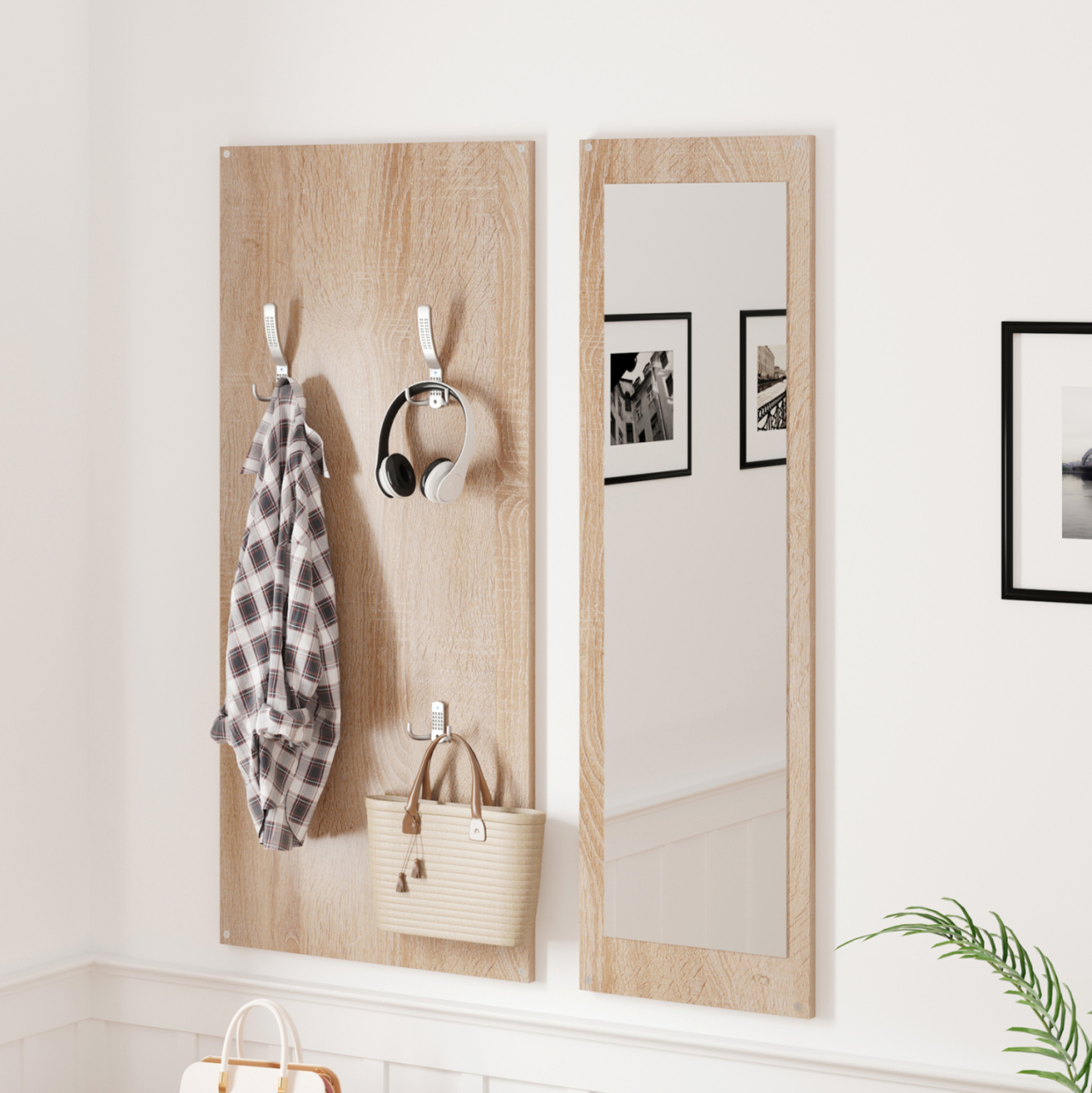 ENTRYWAY SET WITH MIRROR VERN HM2476.04 MELAMINE IN SONAMA-WHITE 80x27x175Hcm. [8]