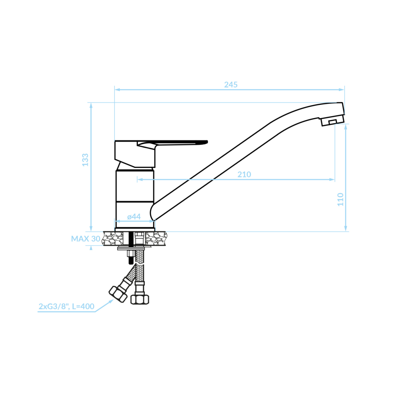 FAUCET FOR KITCHEN COUNTERTOP HM4865 LONG FAUCET SPOUT--CHROME--24.5x13.3Hcm. [2]