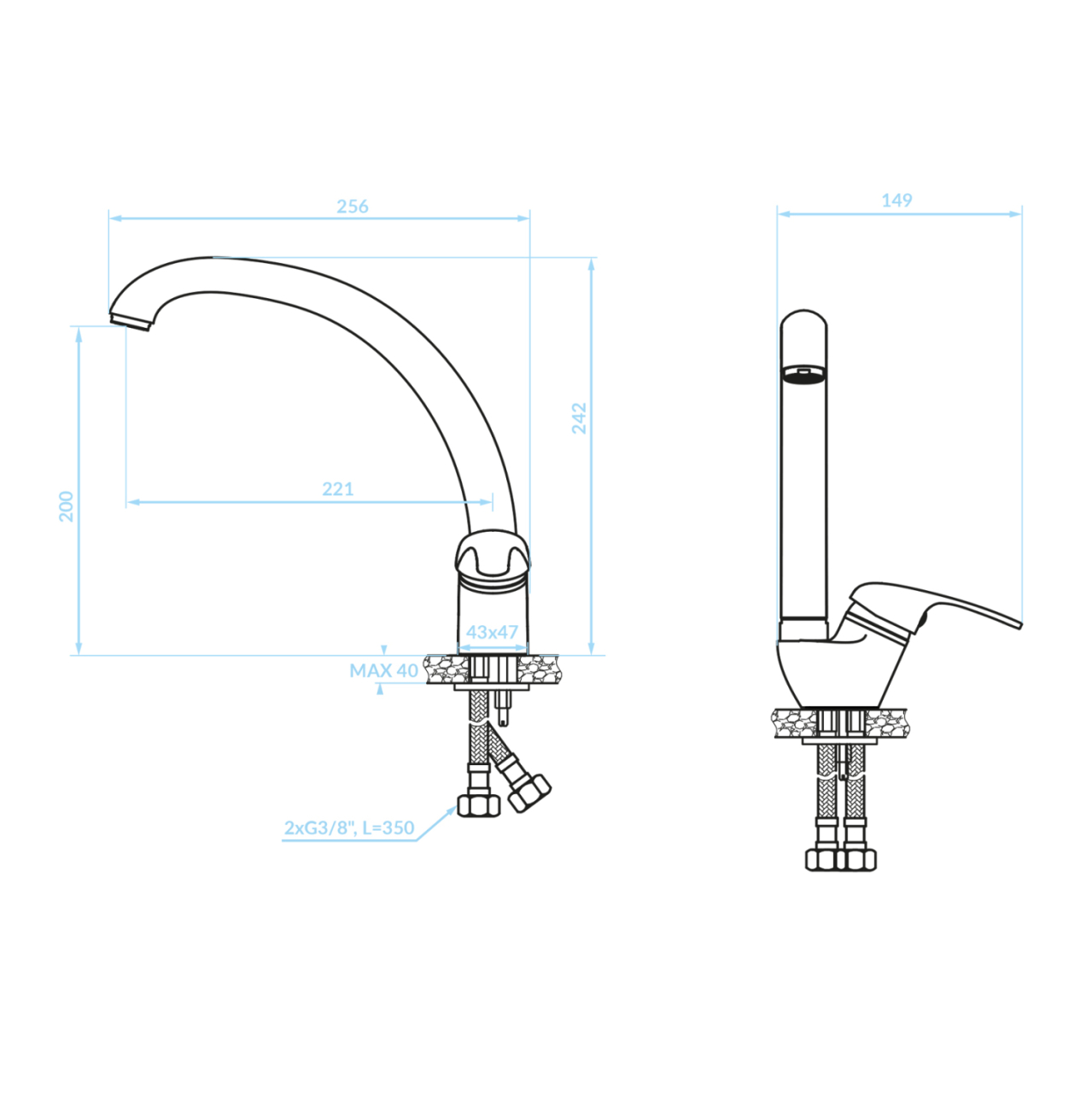 FAUCET FOR KITCHEN COUNTERTOP HM4868.01 MEDIUM HEIGHT-CHROME--25.6x14.9x24.2Hcm. [2]