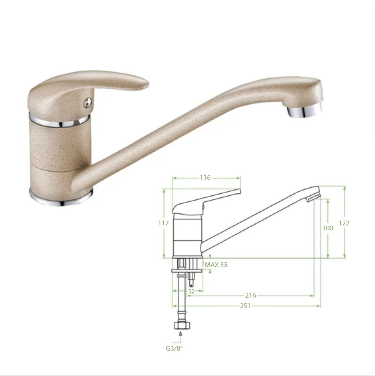 FAUCET FOR KITCHEN COUNTERTOP HM4869.02 LONG FAUCET SPOUT--BEIGE GRANITE--25.1x12.2Hcm [2]