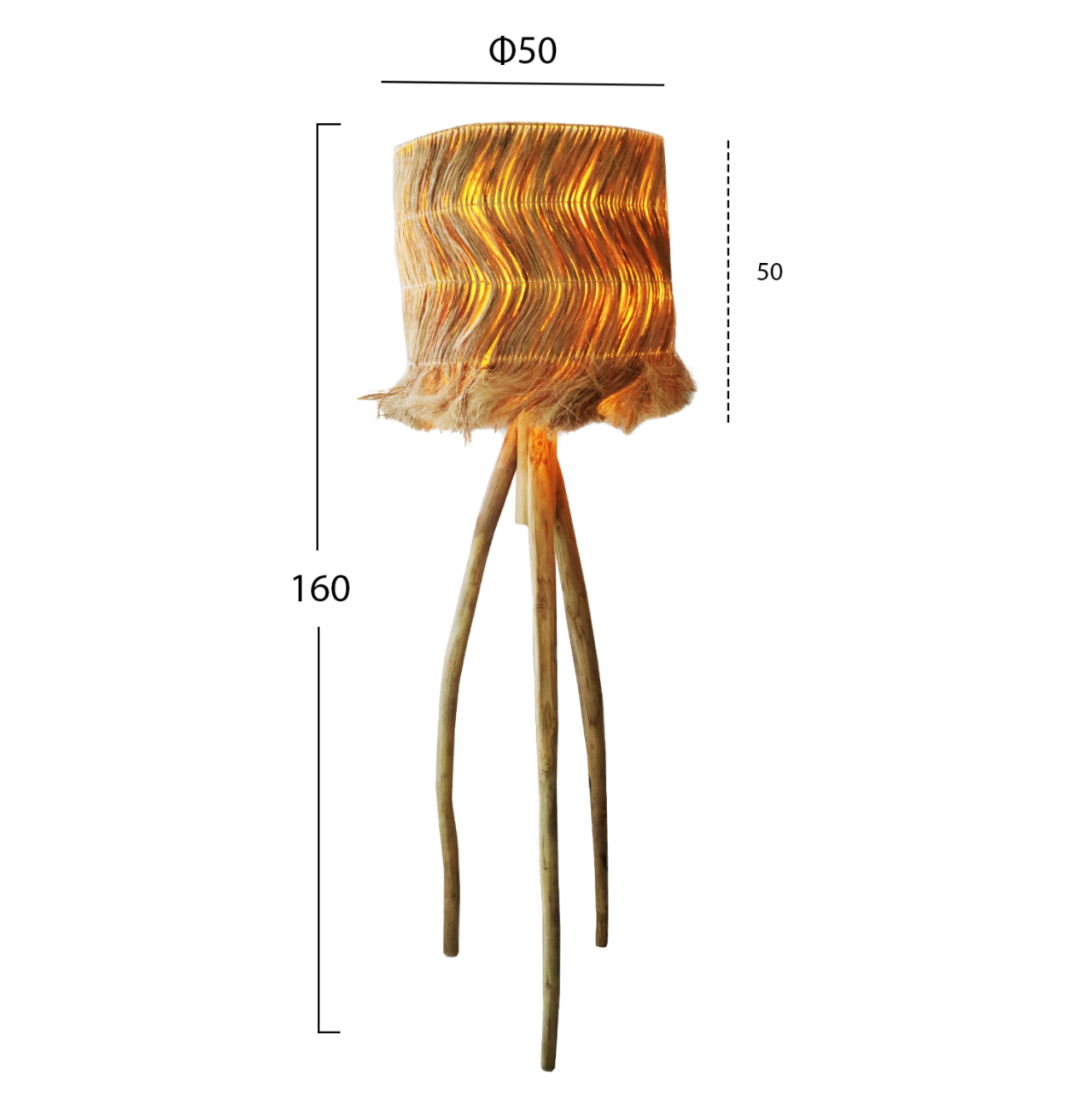 FLOOR STANDING LAMP TEAK BRANCH LEGS AND ABACA FIBER CAP IN NATURAL Φ50x50-158Hcm.HM7765 [2]