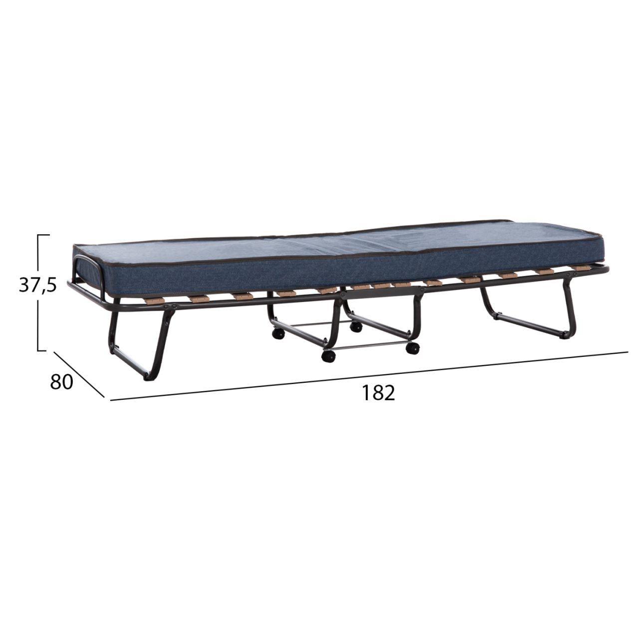 FOLDABLE BED NOBLE HM393.02 METALLIC WITH WHEELS and MATTRESS 9cm IN GREY 80x182x37.5Hcm. [2]