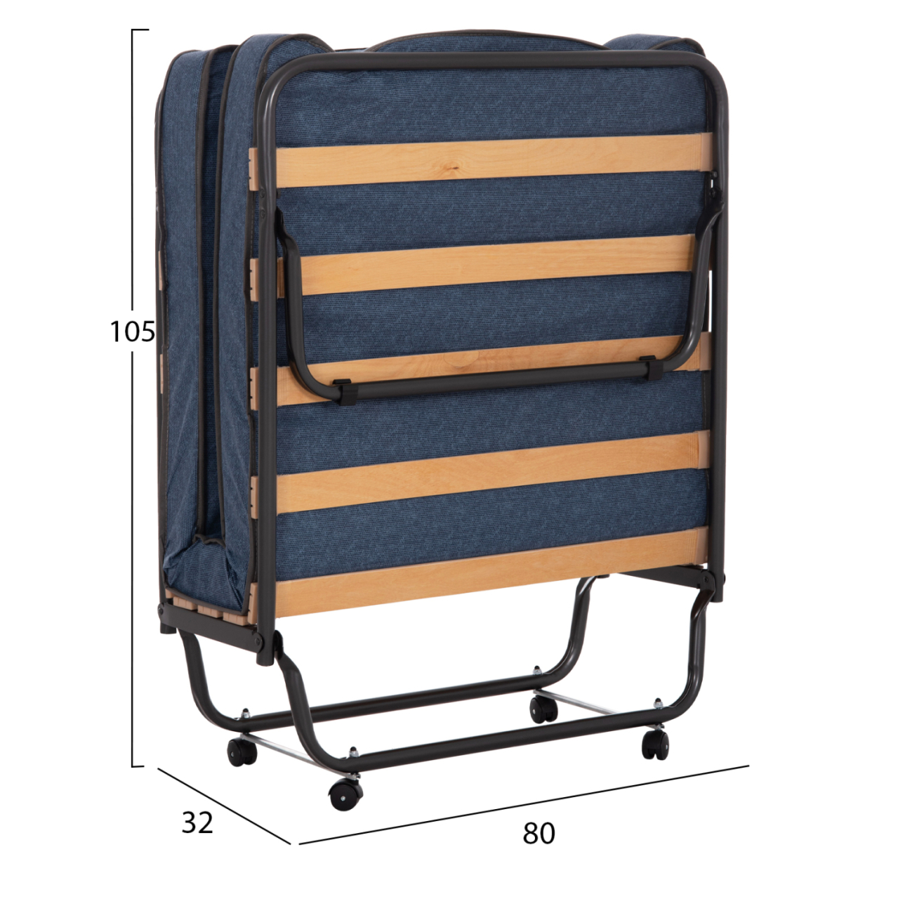 FOLDABLE BED NOBLE HM393.02 METALLIC WITH WHEELS and MATTRESS 9cm IN GREY 80x182x37.5Hcm. [3]