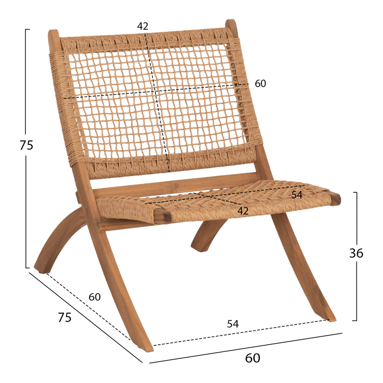 FOLDABLE LOUNGE CHAIR FERMO HM6243.01 ACACIA WOOD IN NATURAL-SYNTHETIC WICKER 60x75x75Hcm. [2]