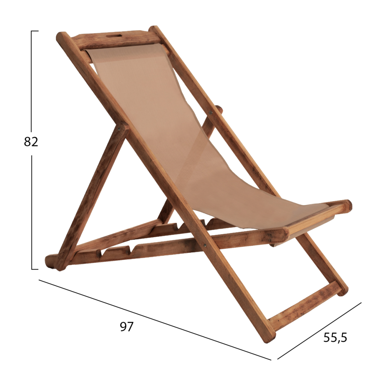 FOLDING BEACH CHAIR LIMNOS HM11707.04 BEECH WOOD WALNUT COLOR NO ARMS WATERPROOF FABRIC MOCHA COLOR [2]