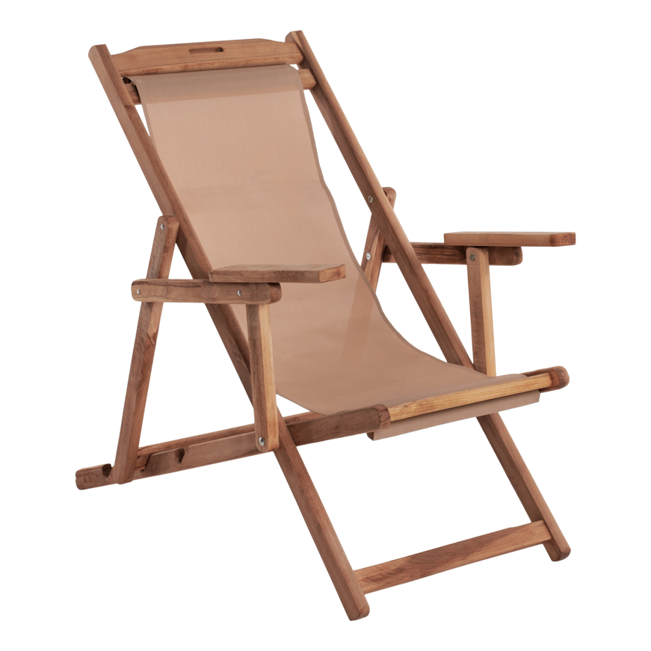 FOLDING BEACH CHAIR LIMNOS HM11878 BEECH WOOD WALNUT COLOR WITH ARMS TEXTLINE FABRIC WALNUT COLOR [1]