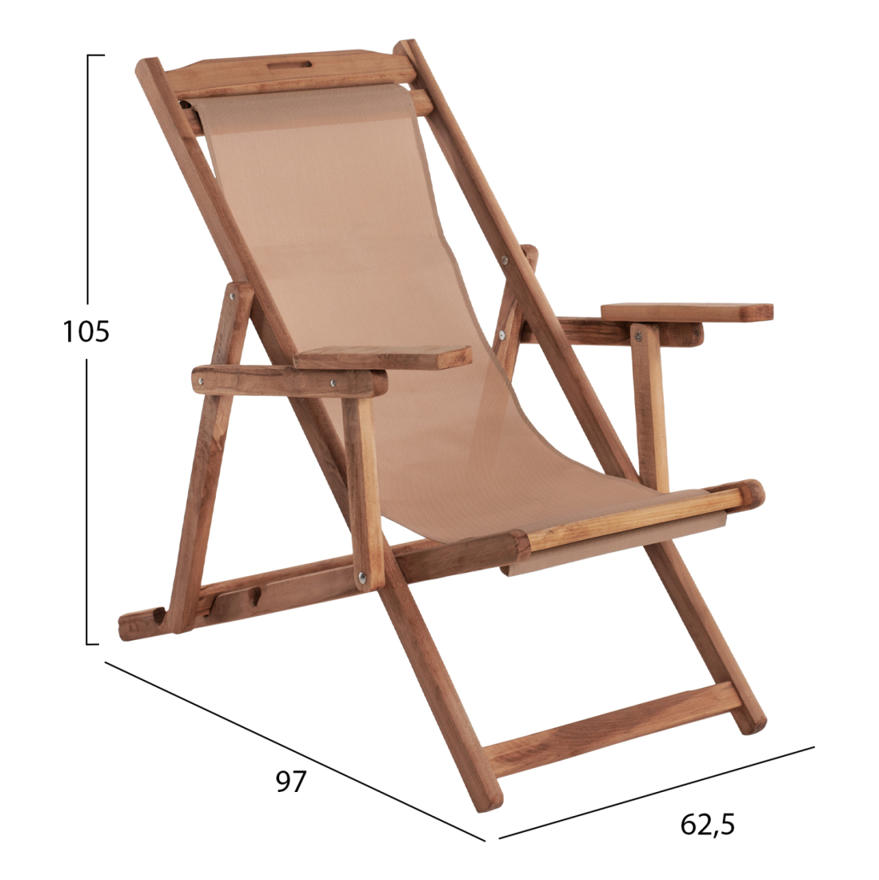FOLDING BEACH CHAIR LIMNOS HM11878 BEECH WOOD WALNUT COLOR WITH ARMS TEXTLINE FABRIC WALNUT COLOR [2]