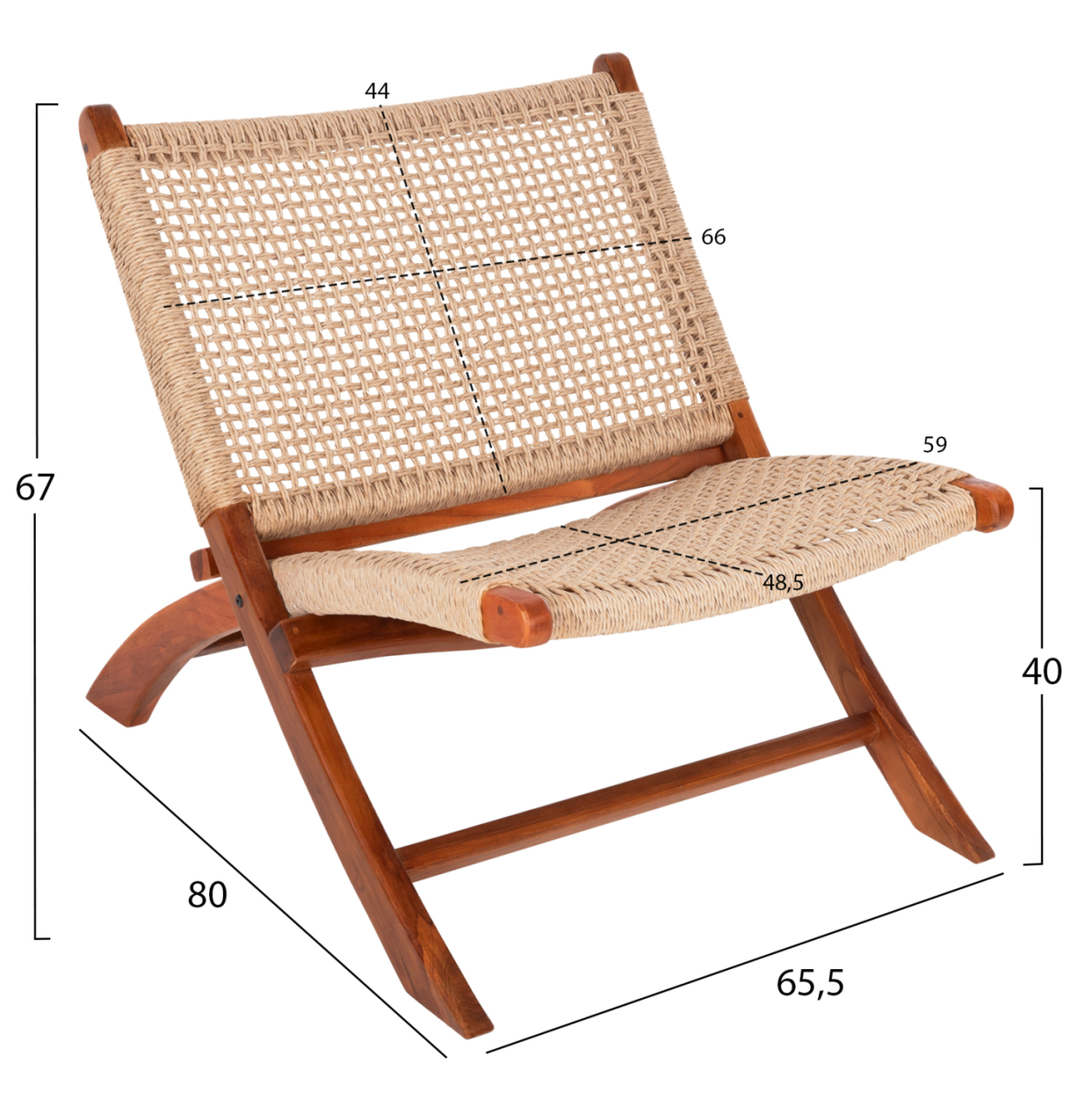FOLDING SHORT CHAIR FERM HM9477.01 SOLID TEAK WOOD IN NATURAL-VIRO ROPE 65,5x80x67Hcm. [2]