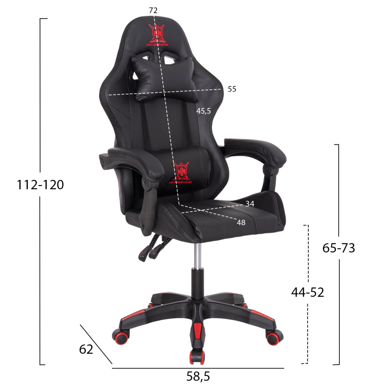 GAMING ARMCHAIR DARREN HM1203.01 BLACK-RED PVC 58.5x100x120Hcm. [2]