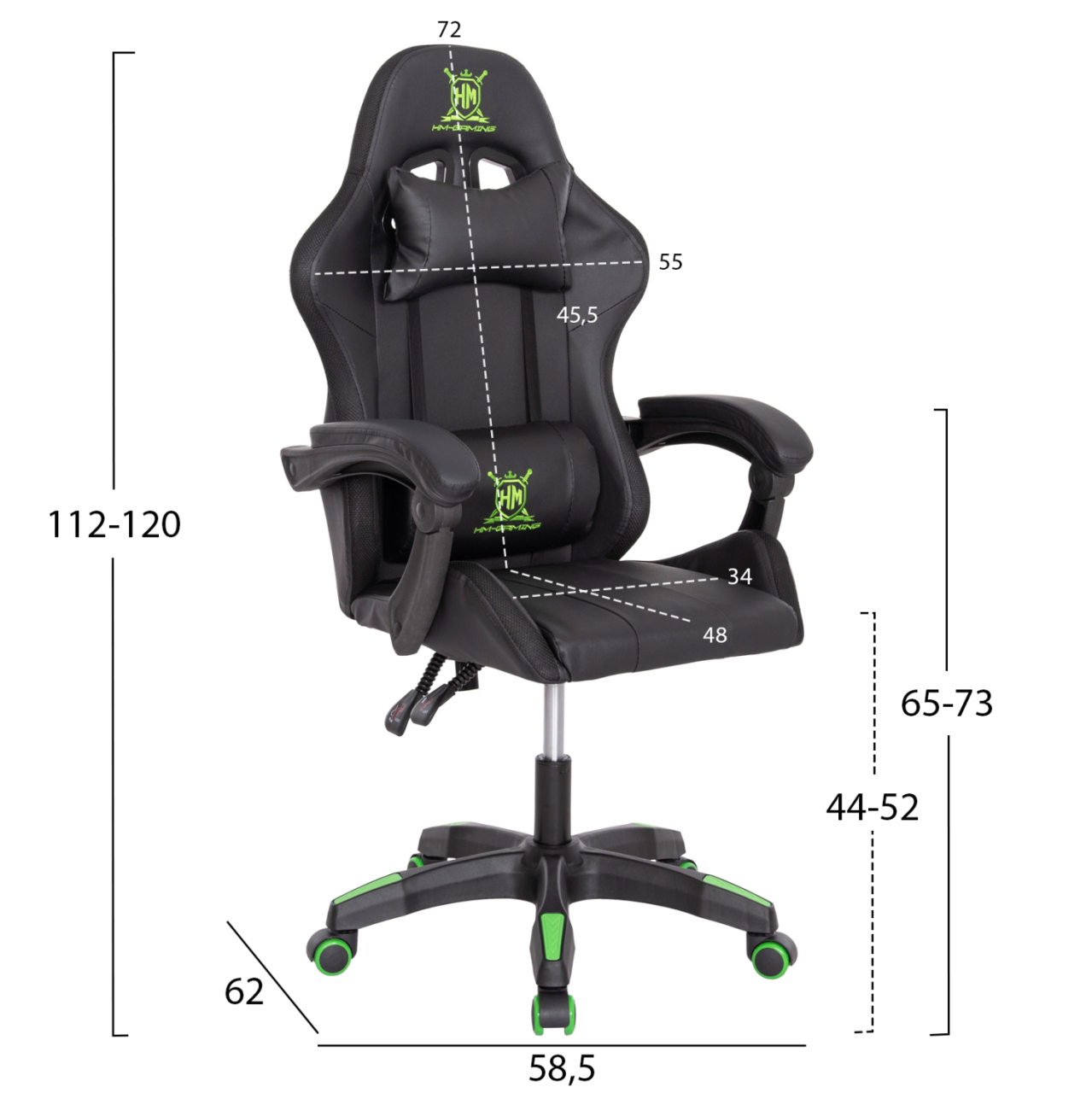 GAMING ARMCHAIR DARREN HM1203.03 BLACK-GREEN PVC 58.5x100x120Hcm. [2]