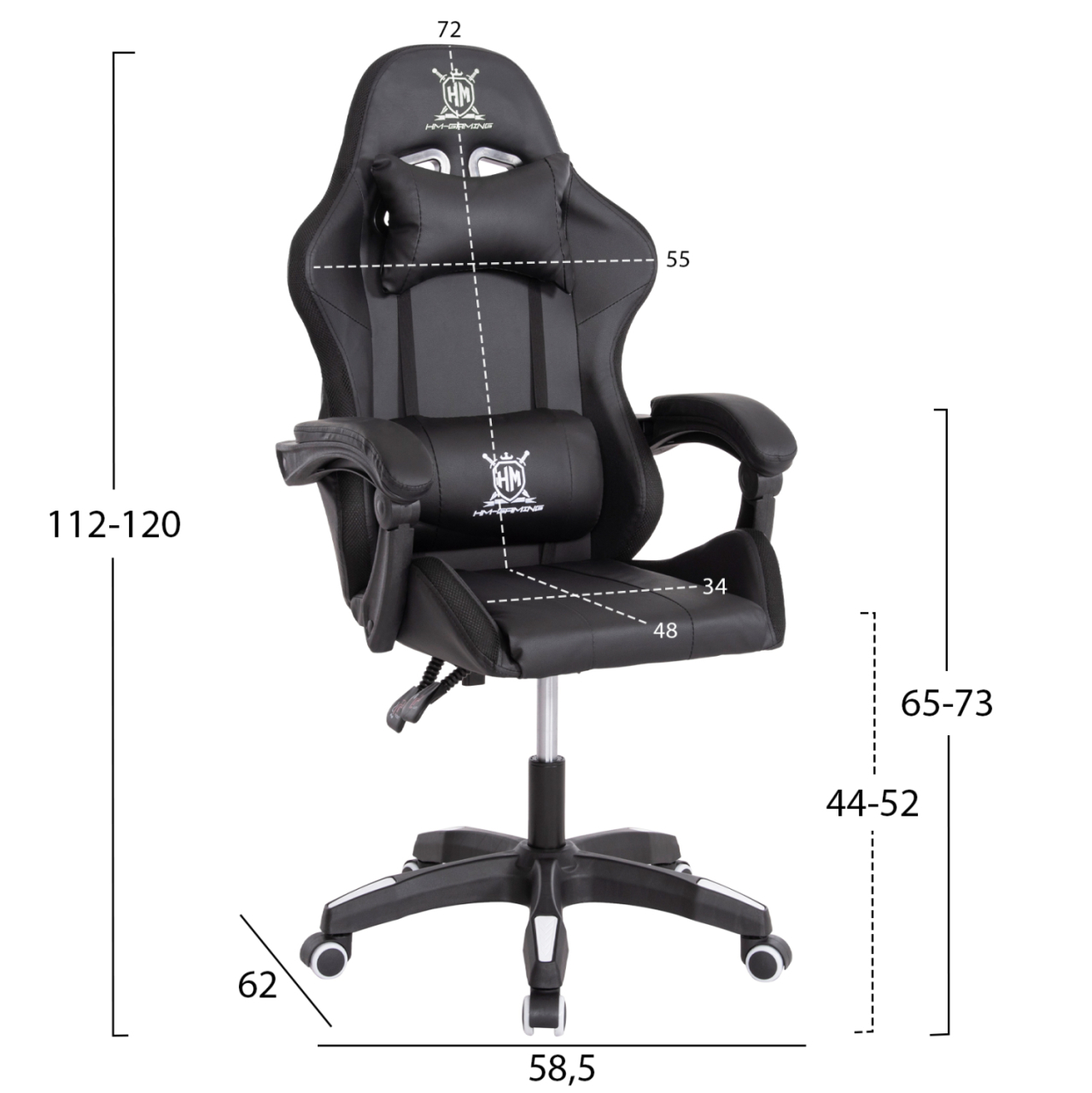 GAMING ARMCHAIR DARREN HM1203.04 BLACK-WHITE PVC 58.5x100x120Hcm. [2]