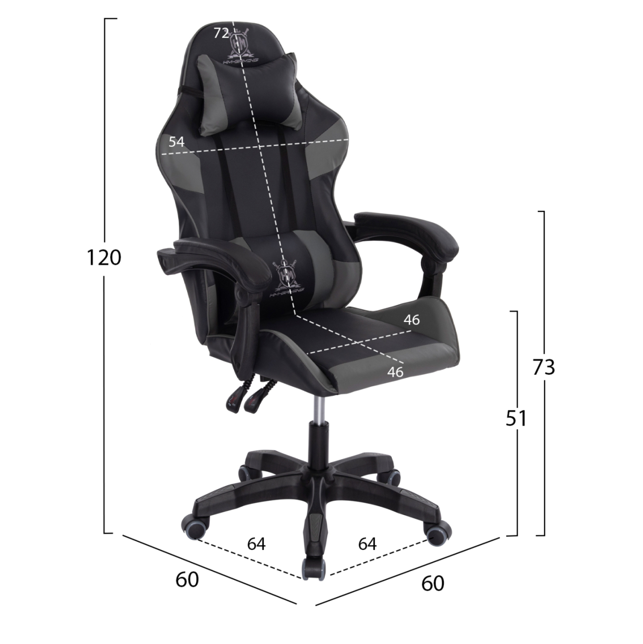 GAMING ARMCHAIR DARREN HM1203.10 BLACK-GREY PVC 60x60x120Hcm. [2]