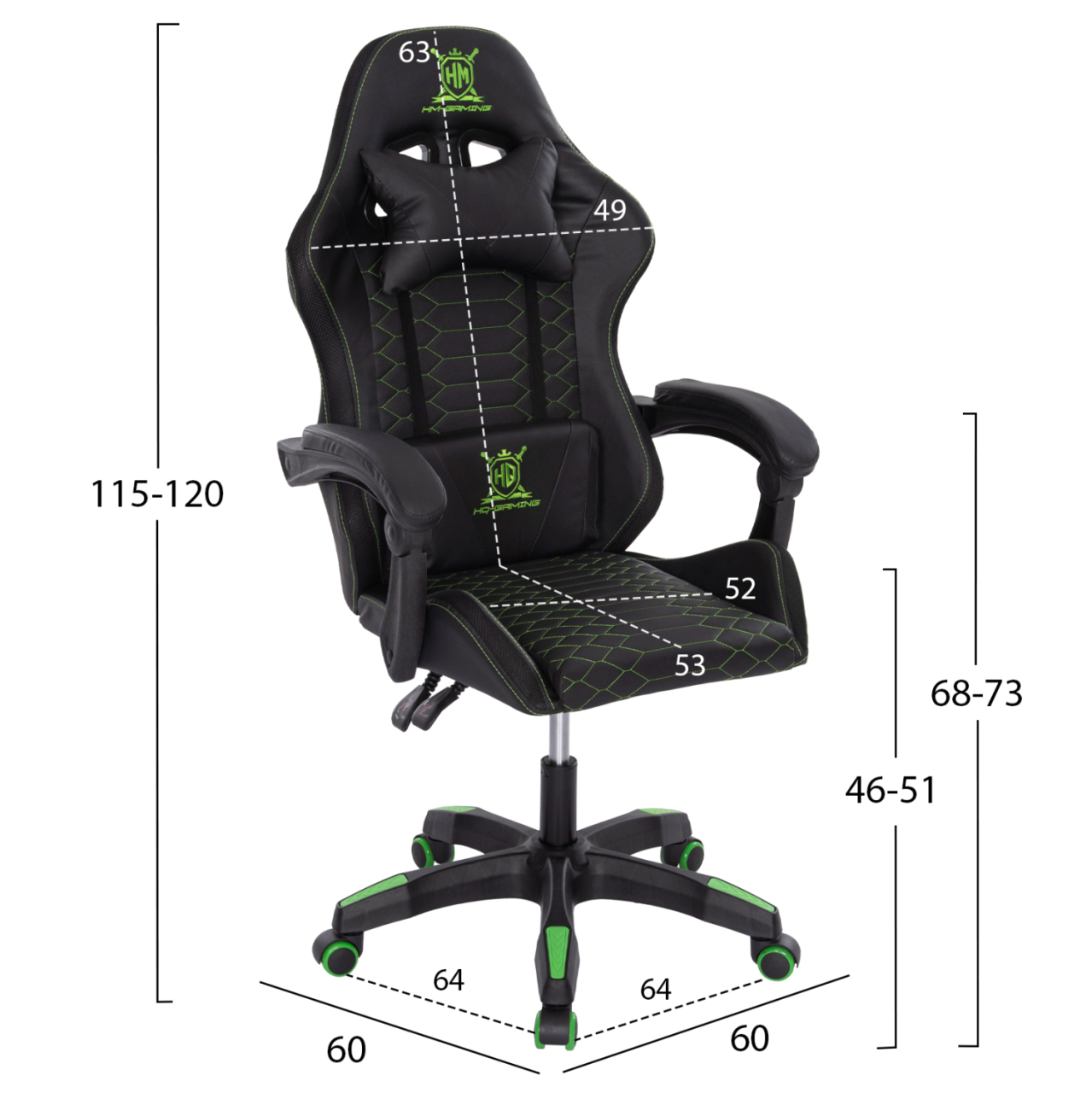 GAMING ARMCHAIR LOOT HM1204 BLACK-GREEN PVC 60x60x120Hcm. [2]