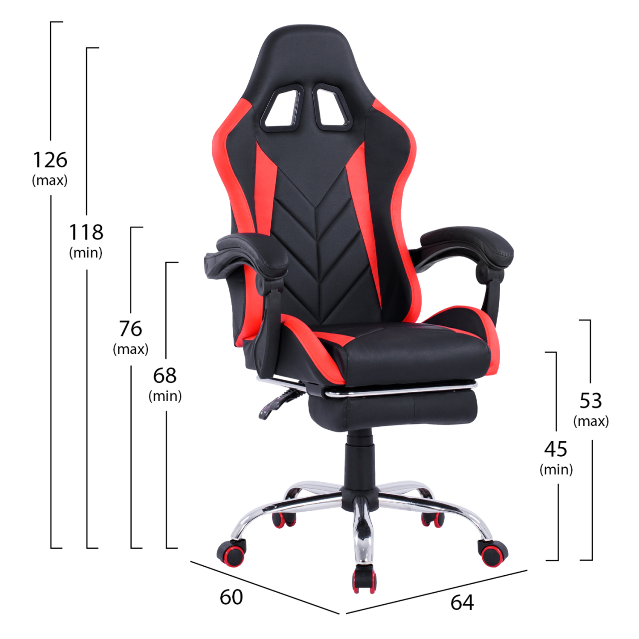 Gaming armchair with reclining back and footrest HM1156.01 Black-Red color [2]