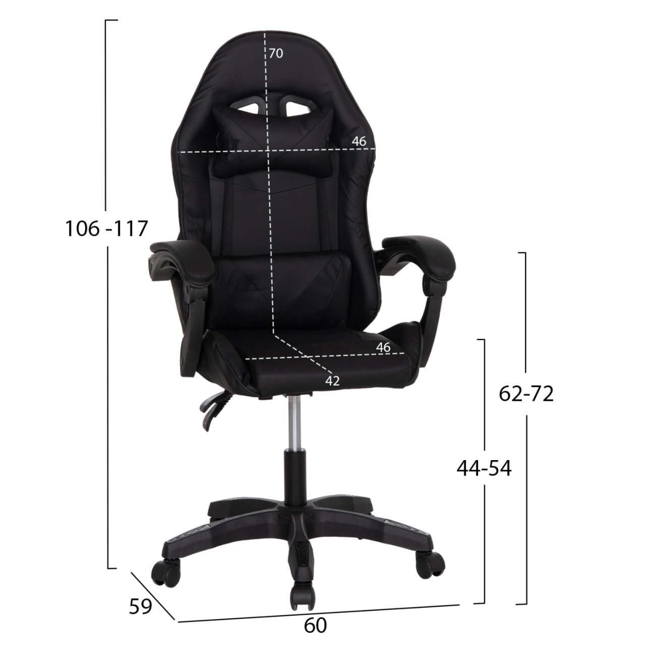 GAMING CHAIR STRATUS HM1231.01 BLACK PVC--WITH LUMBAR AND HEAD SUPPORT CUSHIONS 60x59x117Hcm. [2]