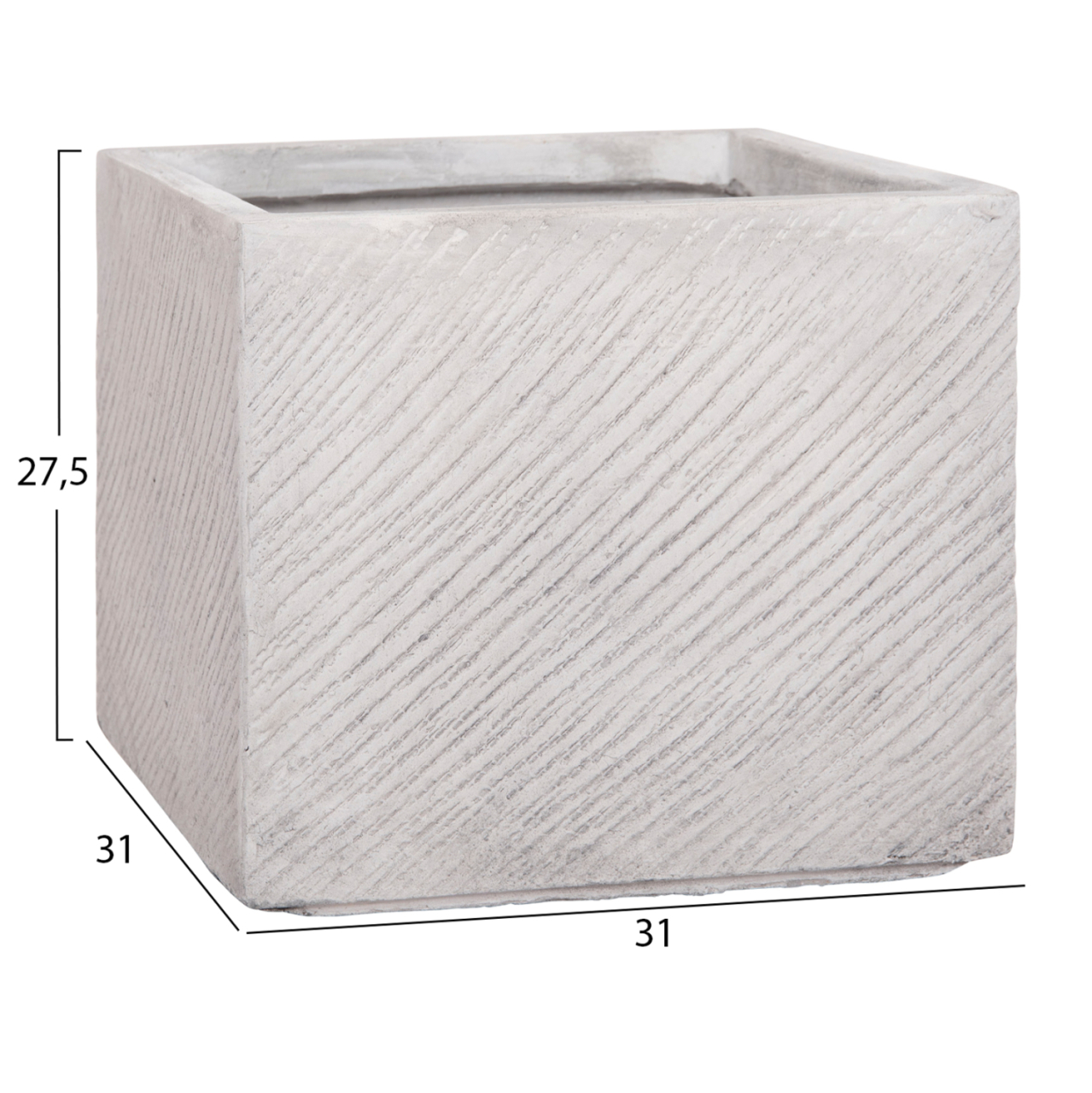 GARDEN PLANTERS SQUARE SET 4PCS GARDENER HM4730 FIBERCLAY IN GREY CEMENT 37x37x32Hcm. [4]