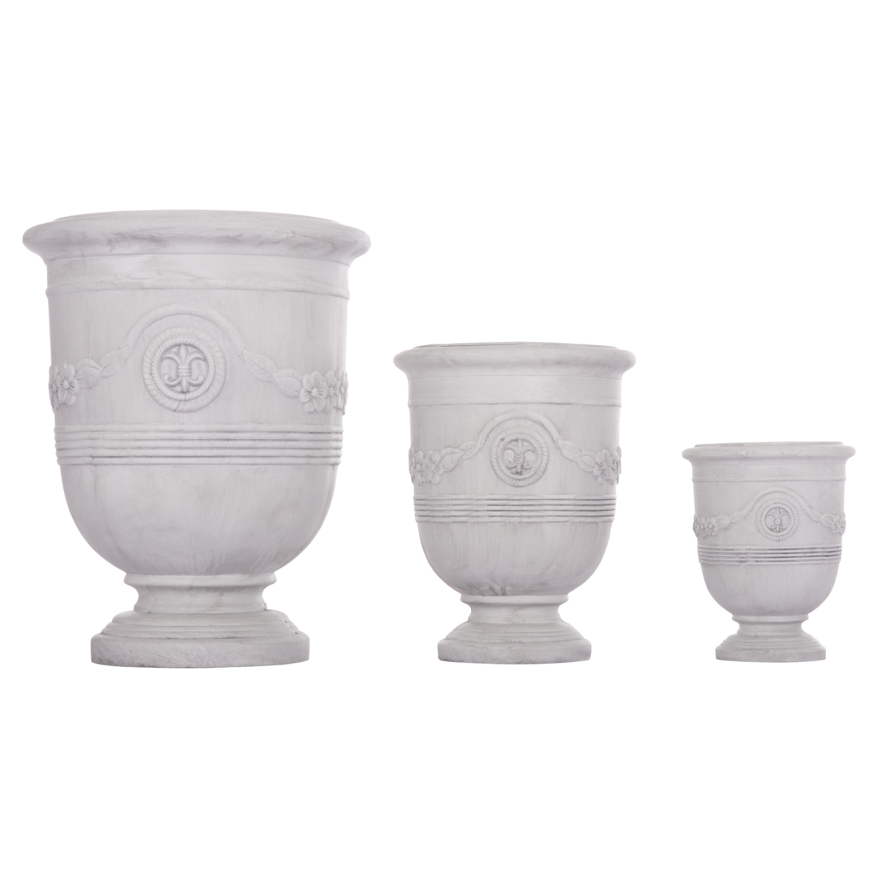GARDEN PLANTERS WITH RELIEF DESIGNS SET 3PCS GARDENER HM4729 FIBERCLAY IN OFF WHITE Φ58x72.5Hcm. [6]