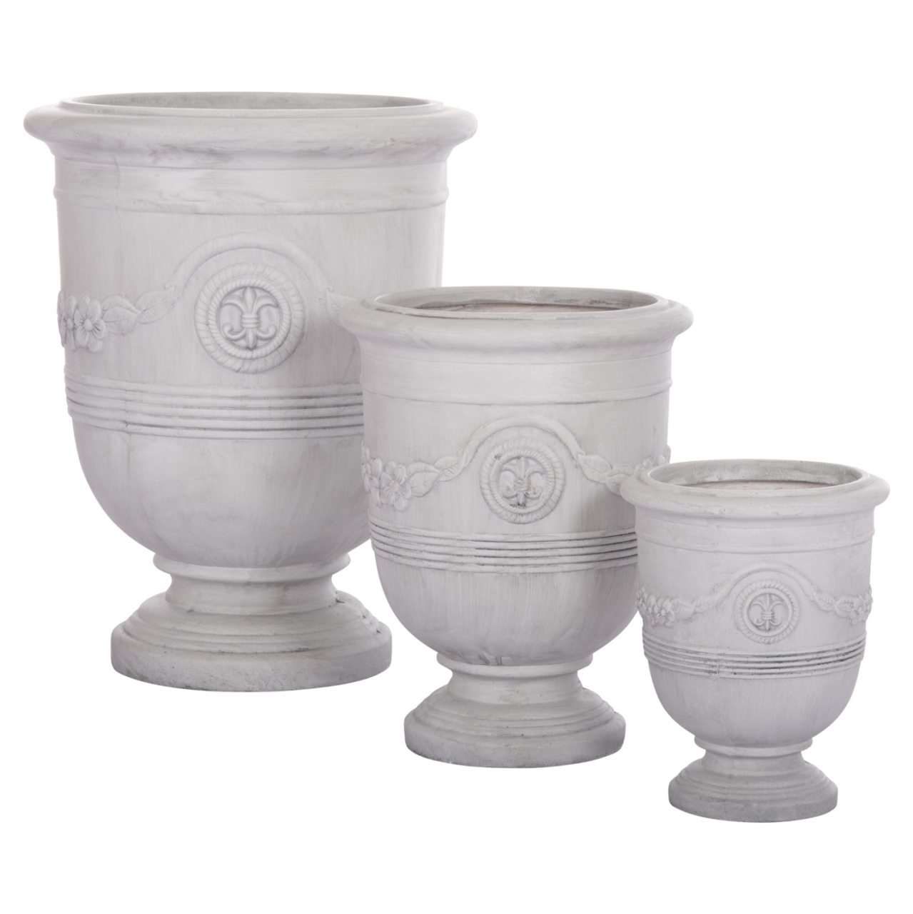GARDEN PLANTERS WITH RELIEF DESIGNS SET 3PCS GARDENER HM4729 FIBERCLAY IN OFF WHITE Φ58x72.5Hcm. [7]