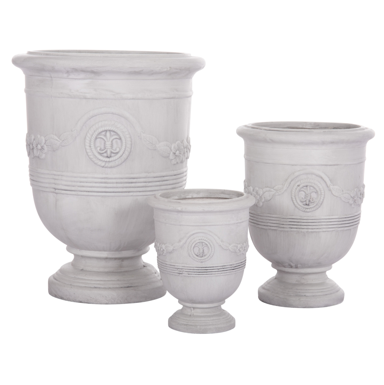 GARDEN PLANTERS WITH RELIEF DESIGNS SET 3PCS GARDENER HM4729 FIBERCLAY IN OFF WHITE Φ58x72.5Hcm. [2]