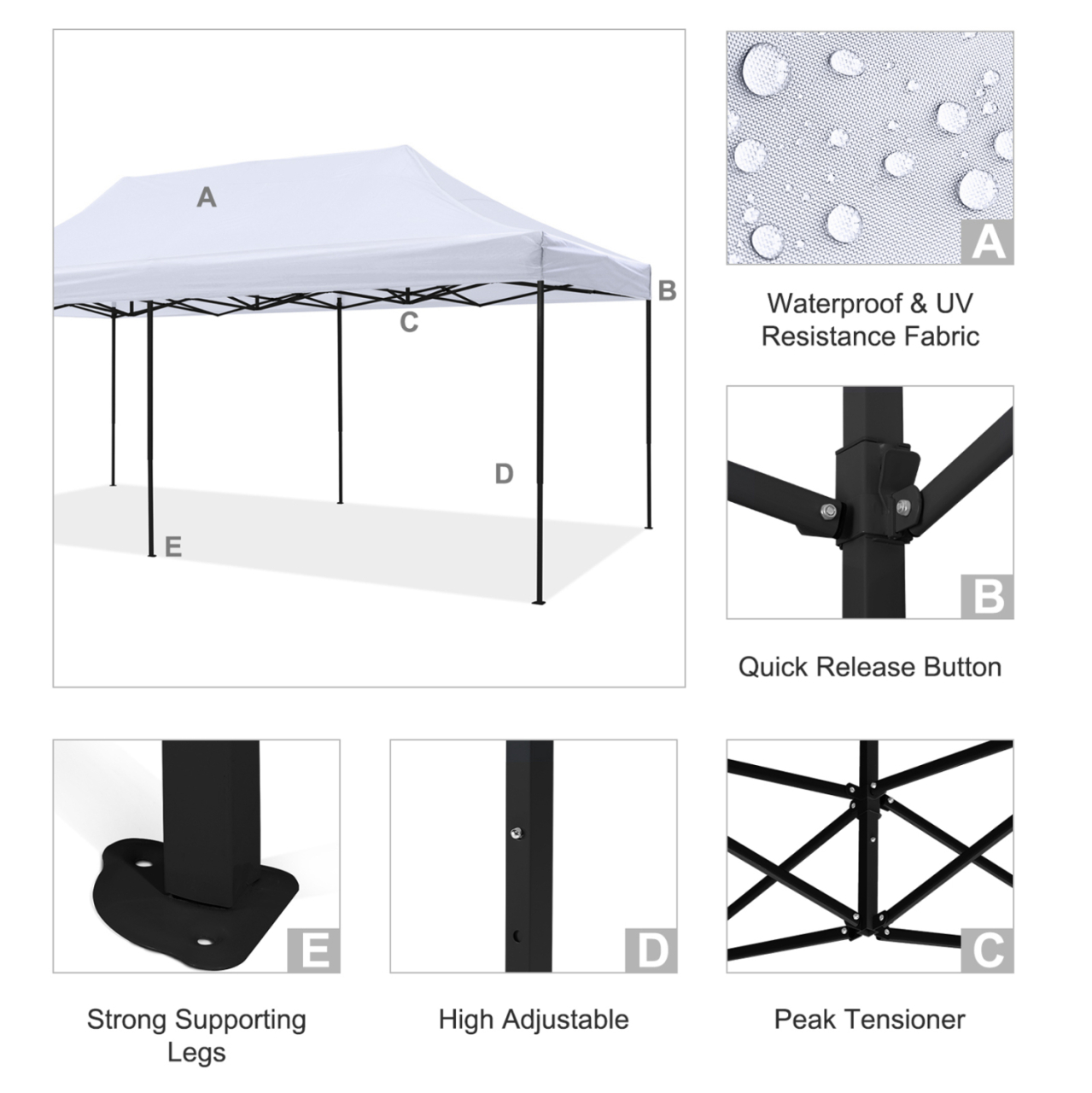 GAZEBO MATTHEW HM6312 FOLDABLE-METAL BLACK FRAME-WHITE SHADE 300x600x310Hcm [6]