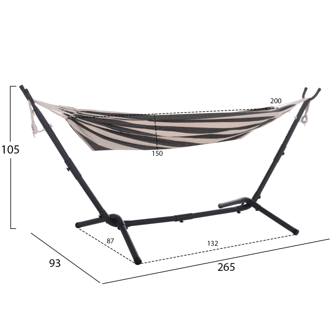 HAMMOCK CRAVE HM6304.03 ANTHRACITE METAL FRAME-BLUE FABRIC WITH WHITE STRIPES 265x93x105Hcm. [2]