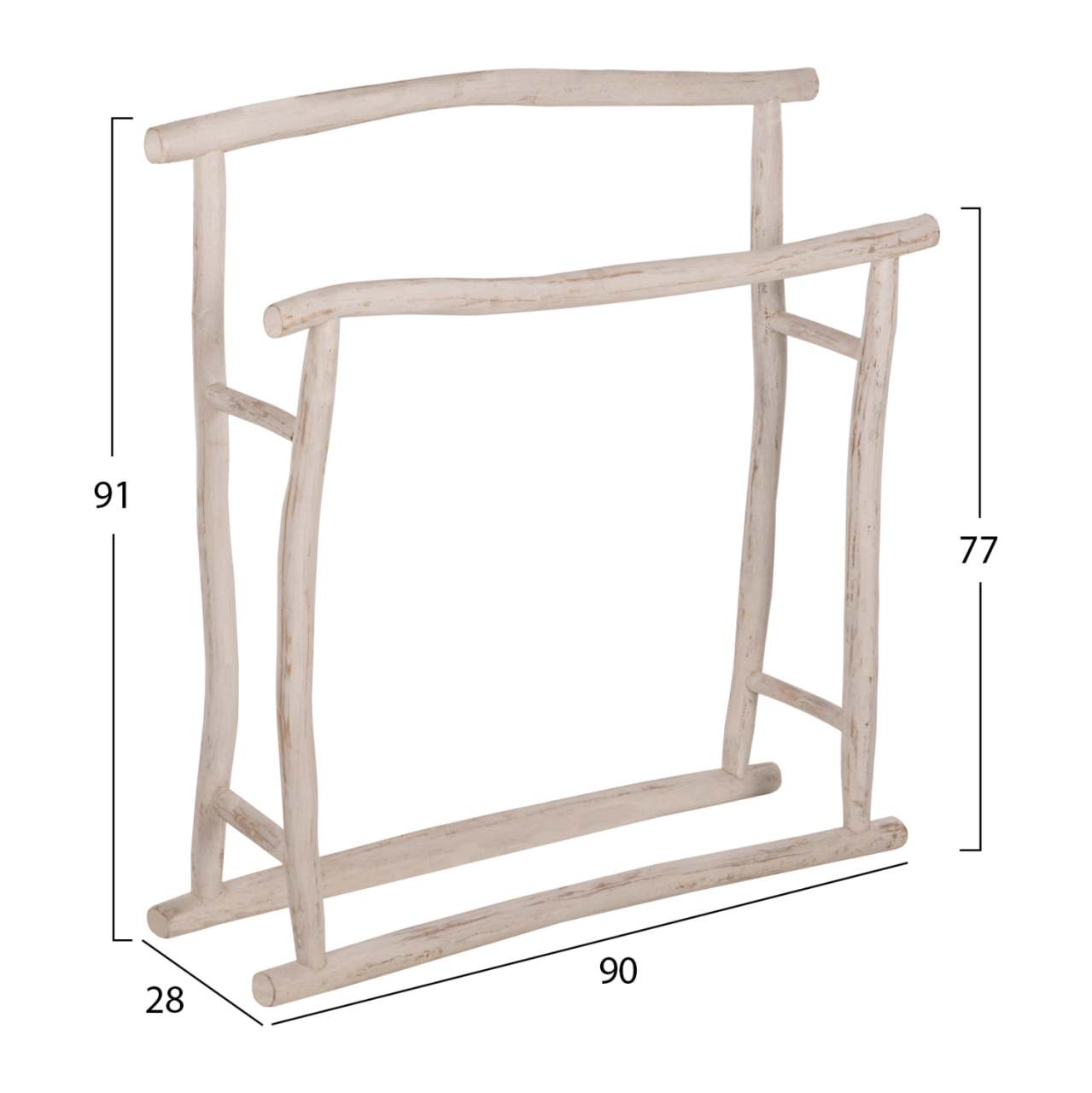 HANGER FOR TOWELS OREG HM7908 TEAK BRANCHES IN WHITE PATINA COLORING 90x28x77-91Hcm. [2]