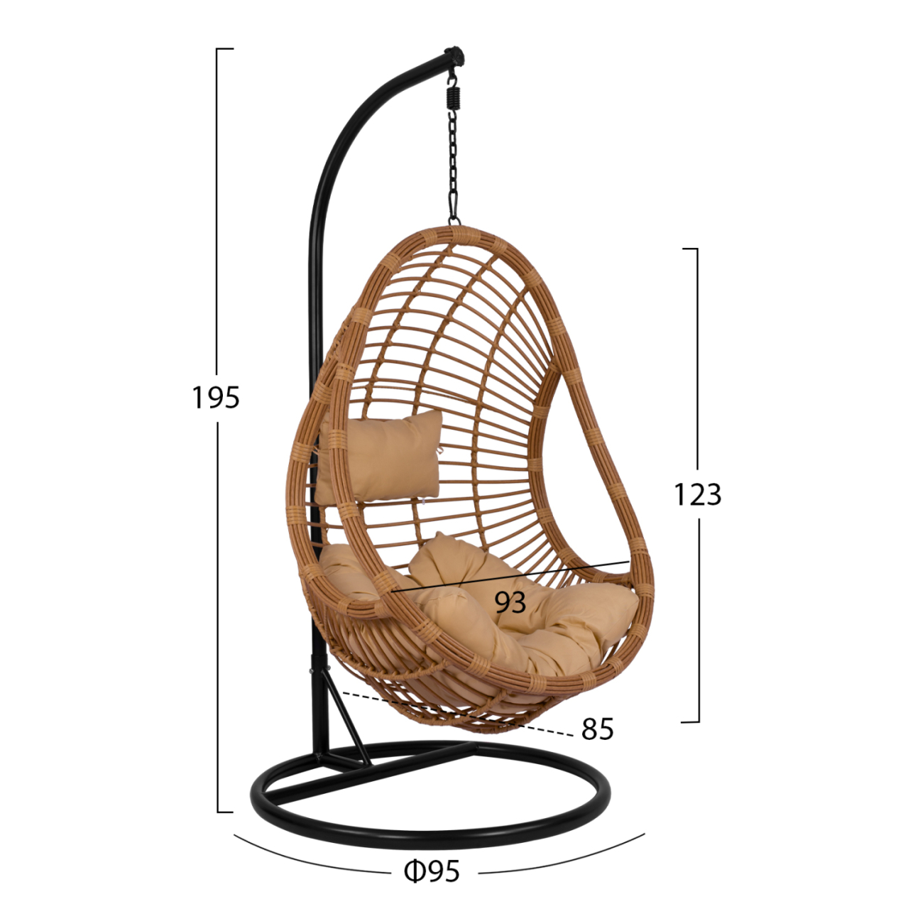 Hanging Armchair Nest HM5541.01 with wicker and pillows beige Diameter95x195cm [2]