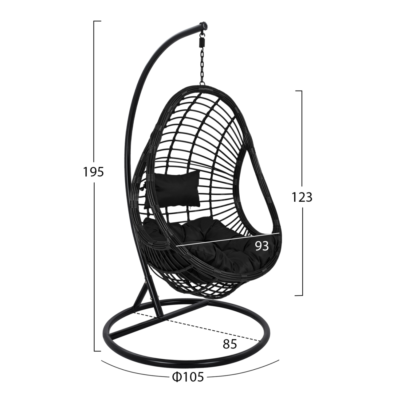 Hanging Armchair Nest HM5541.02 with black wicker and Pillows Diameter105x195cm [2]