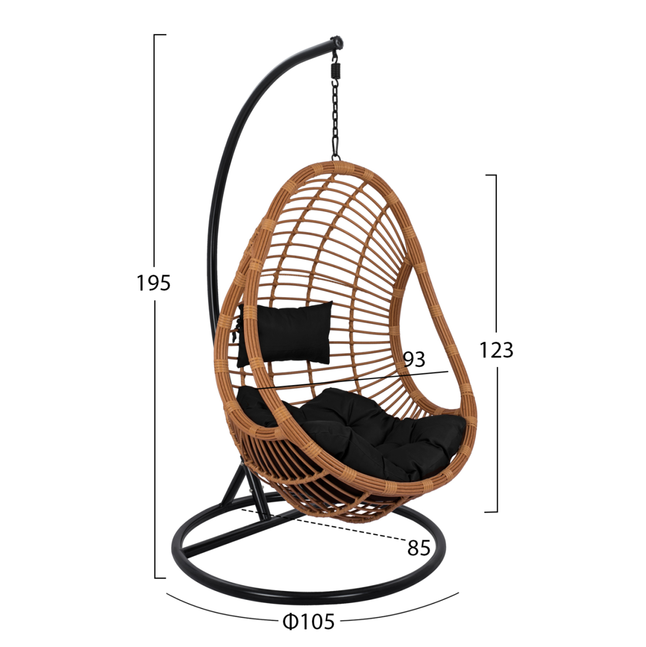 Hanging armchair nest HM5541.04 with beige wicker and black pillows Diameter 105x195cm [2]