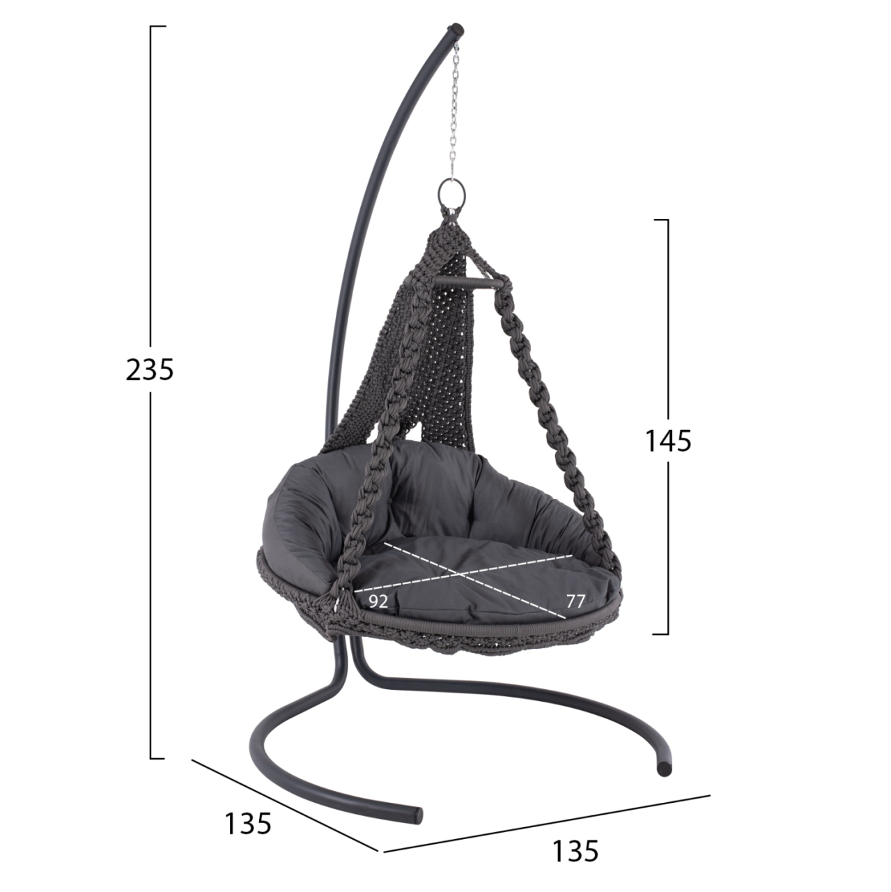 HANGING NEST AUGUST HM5922.10 MACRAME ROPE AND STEEL IN ANTHRACITE COLOR 123x113x145Hcm. [2]