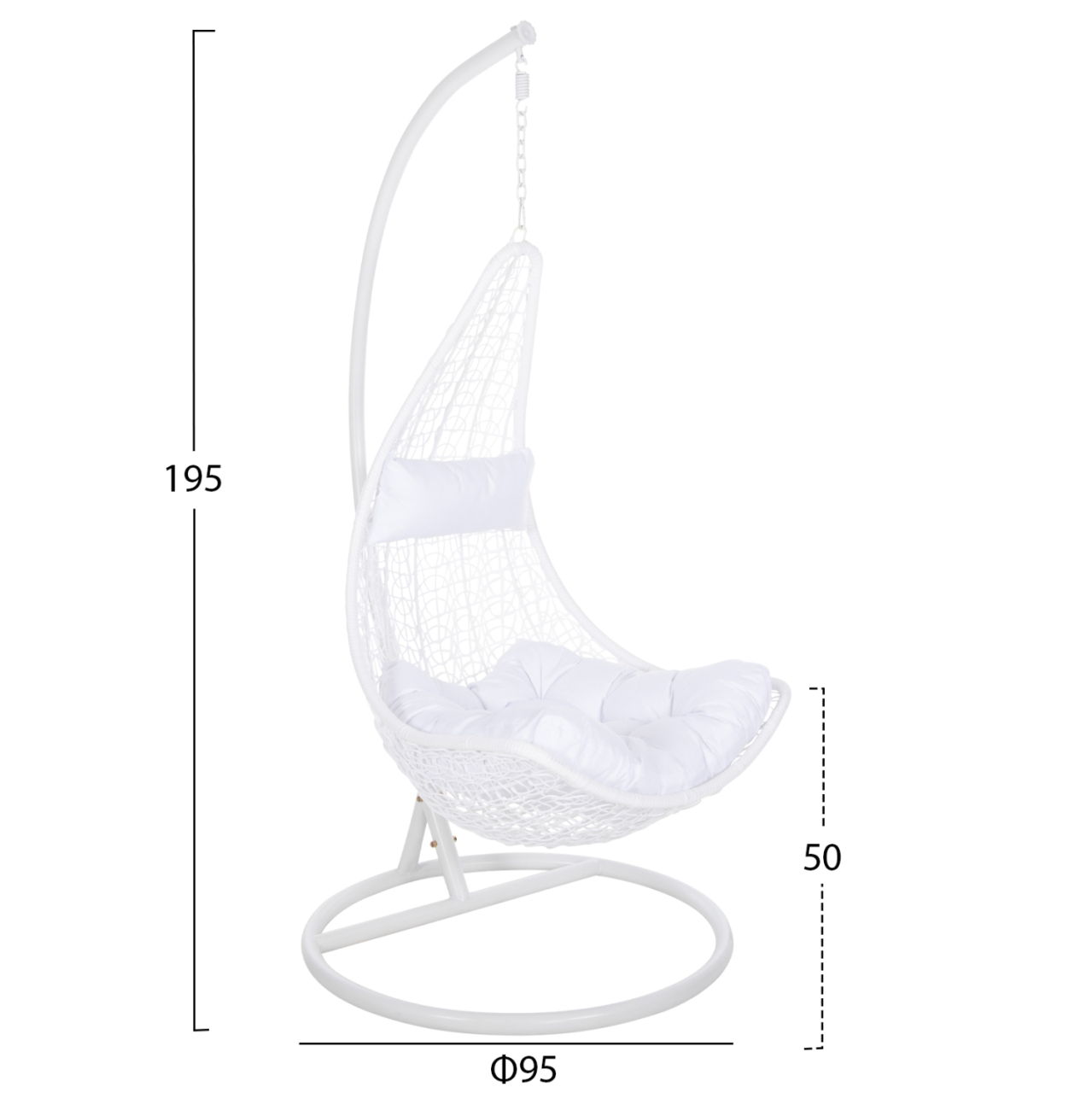 HANGING NEST MILLIE HM5996.03 METAL-SYNTHETIC RATTAN and CUSHIONS IN WHITE Φ95x195Hcm. [2]