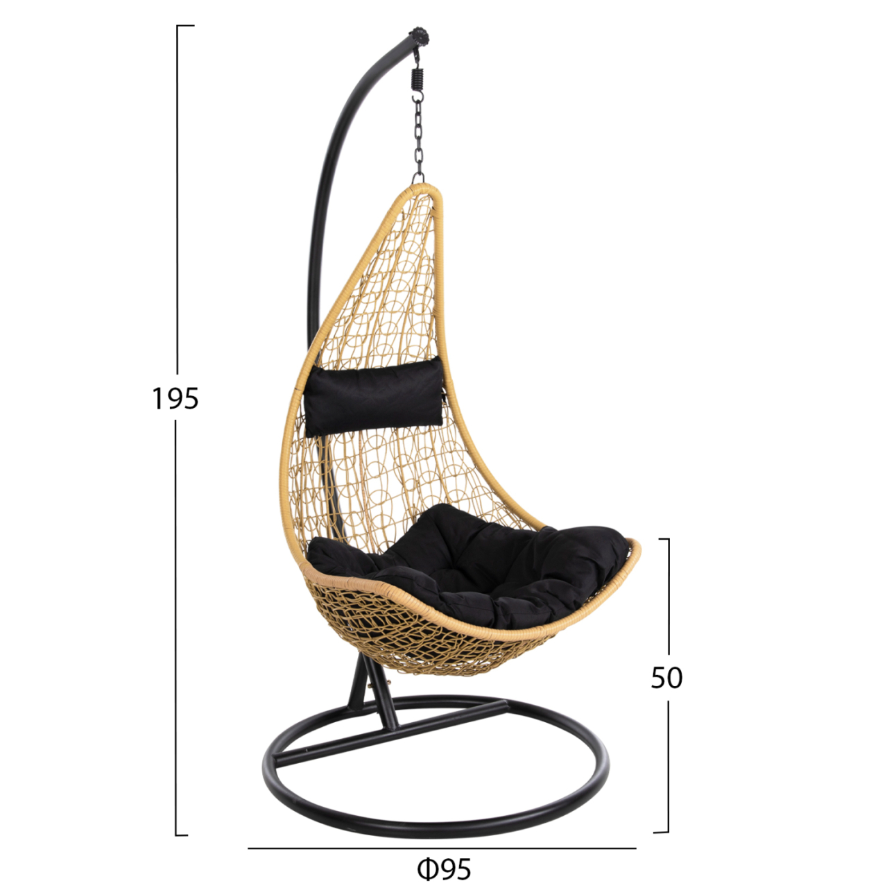 HANGING NEST MILLIE HM5996.04 METAL BLACK-SYNTHETIC RATTAN IN BEIGE Φ95x195Hcm. [2]