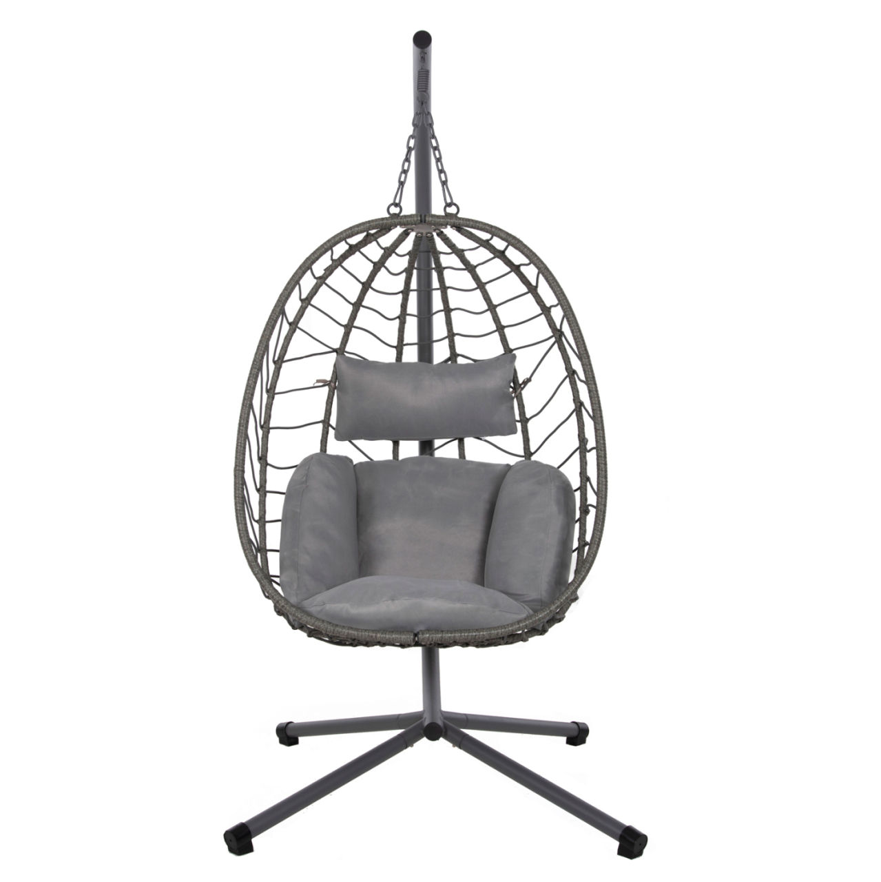 HANGING NEST MILLIE HM5997.10 METAL BASE-SYNTHETIC RATTAN AND CUSHIONS IN GREY 90x75x190Hcm. [3]