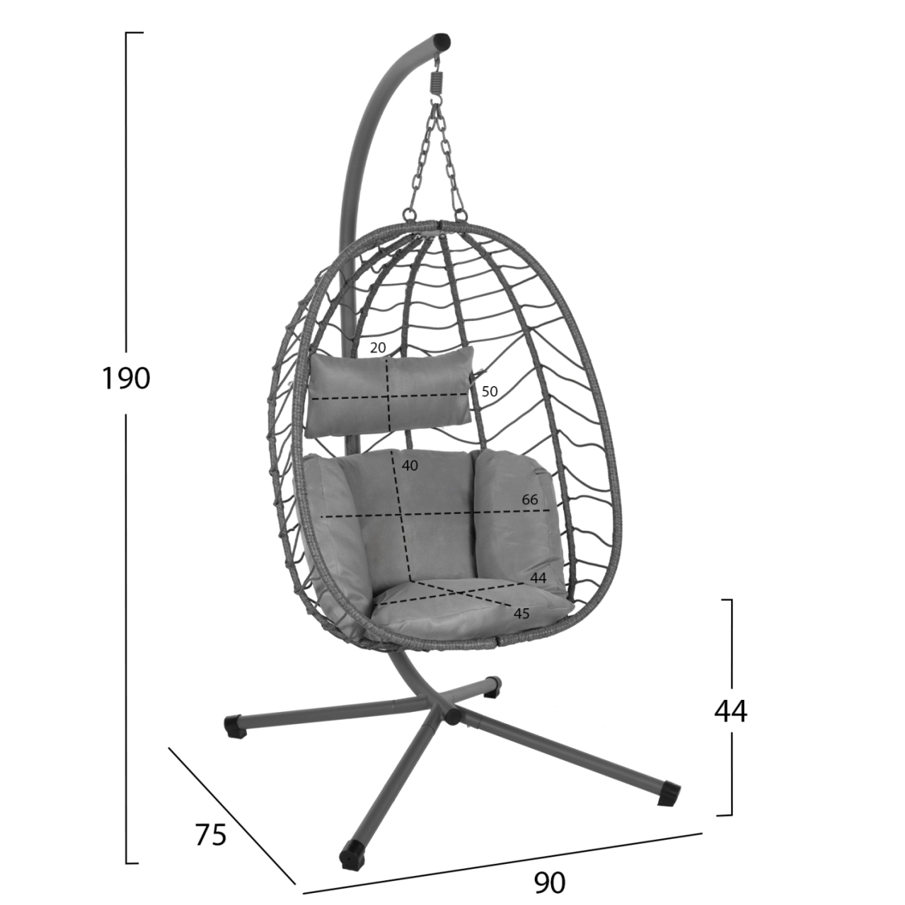 HANGING NEST MILLIE HM5997.10 METAL BASE-SYNTHETIC RATTAN AND CUSHIONS IN GREY 90x75x190Hcm. [2]
