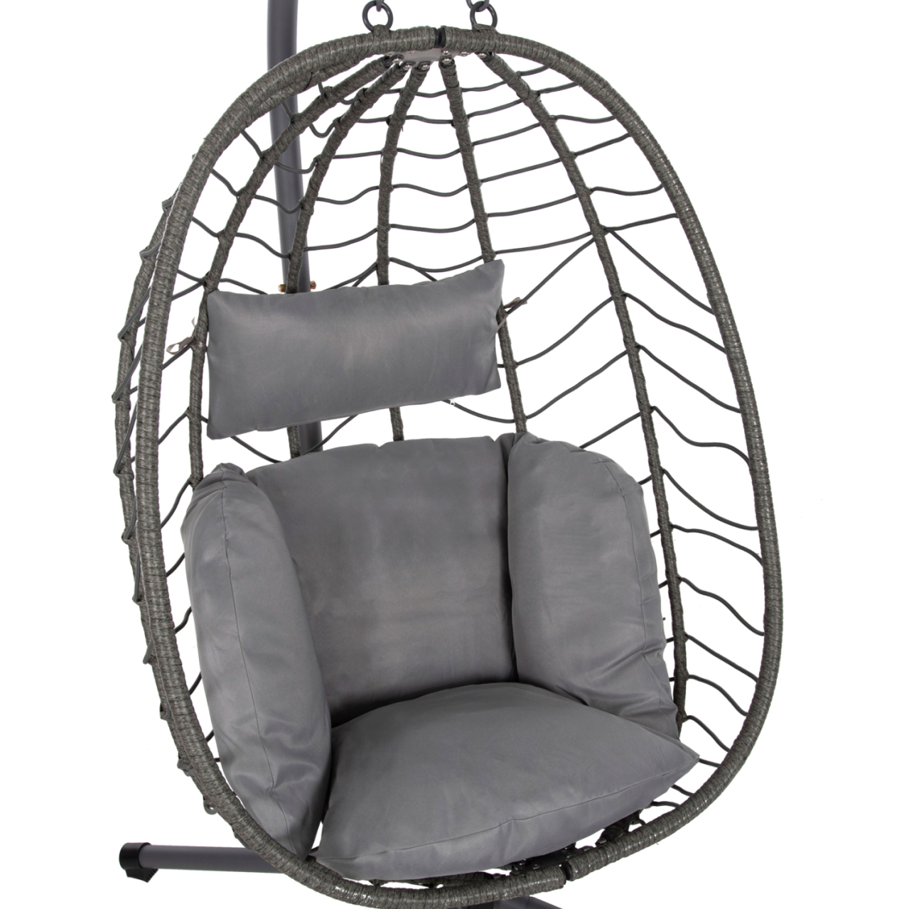 HANGING NEST MILLIE HM5997.10 METAL BASE-SYNTHETIC RATTAN AND CUSHIONS IN GREY 90x75x190Hcm. [7]