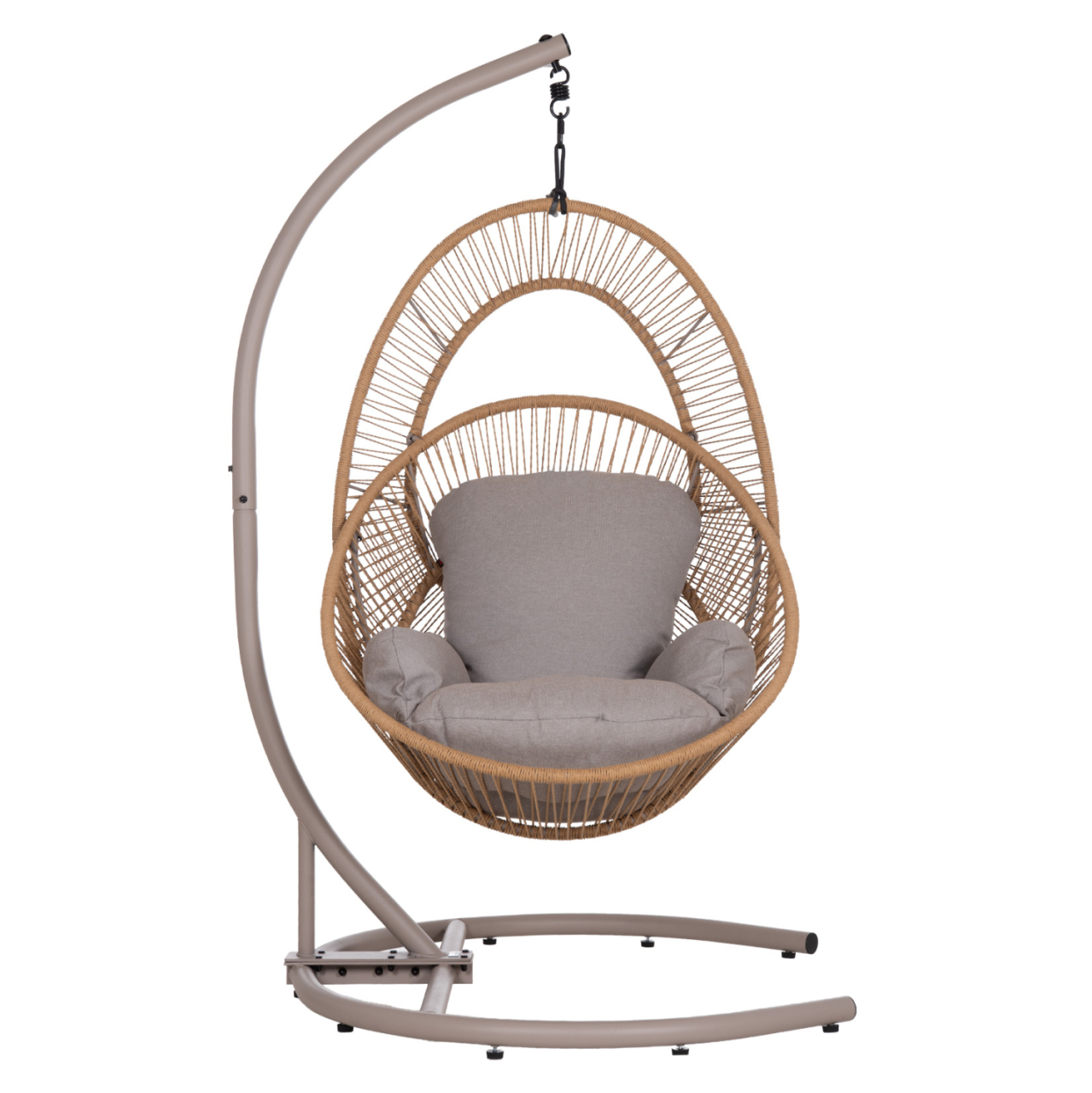 HANGING NEST RULER HM6083.02 METAL IN CAPPUCCINO-SYNTH.RATTAN IN NATURAL-GREY CUSHIONS 120x110x190Hcm. [4]