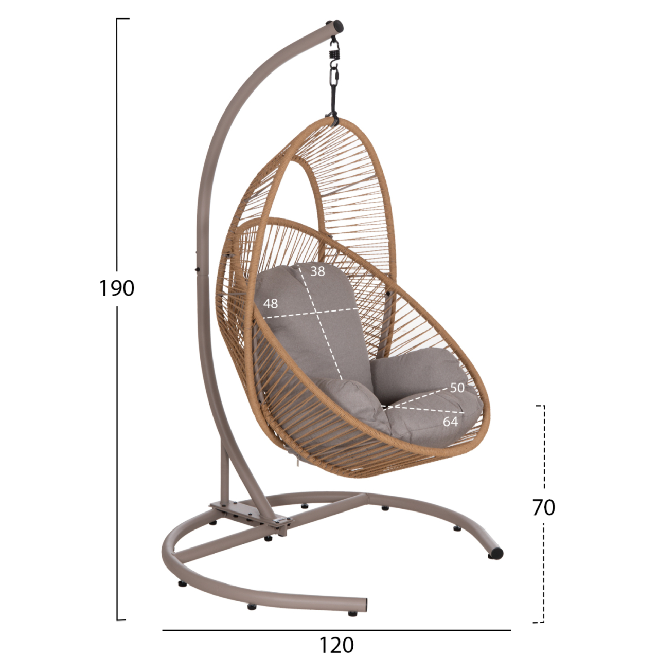 HANGING NEST RULER HM6083.02 METAL IN CAPPUCCINO-SYNTH.RATTAN IN NATURAL-GREY CUSHIONS 120x110x190Hcm. [2]