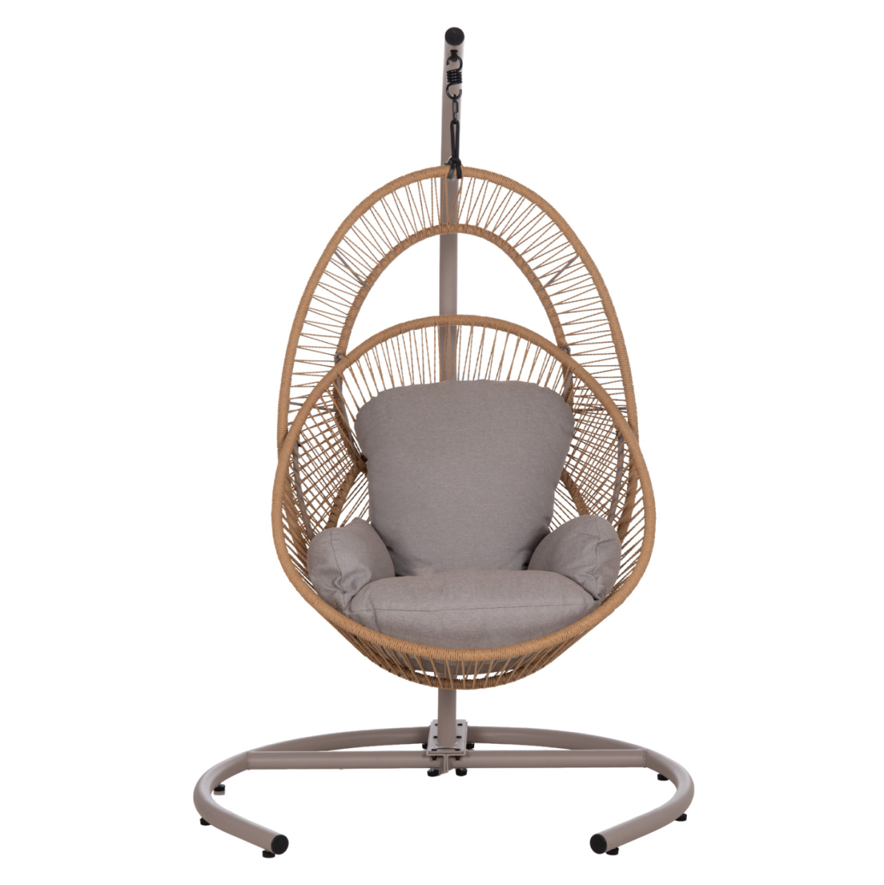 HANGING NEST RULER HM6083.02 METAL IN CAPPUCCINO-SYNTH.RATTAN IN NATURAL-GREY CUSHIONS 120x110x190Hcm. [3]