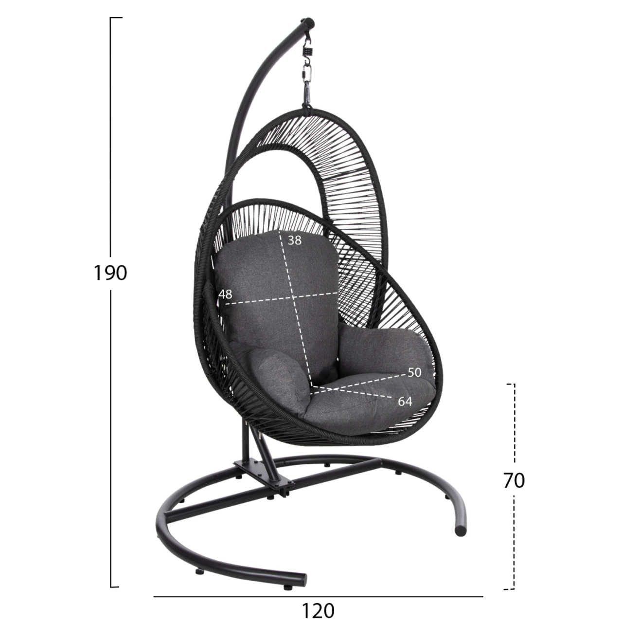 HANGING NEST RULER HM6083 BLACK METAL AND SYNTH.RATTAN-GREY CUSHIONS 120x110x190Hcm. [2]
