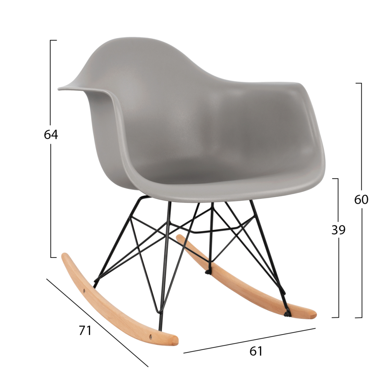 HM0035.20 Rocking Armchair, seat grey-Black Frame, 61x71x64cm [2]